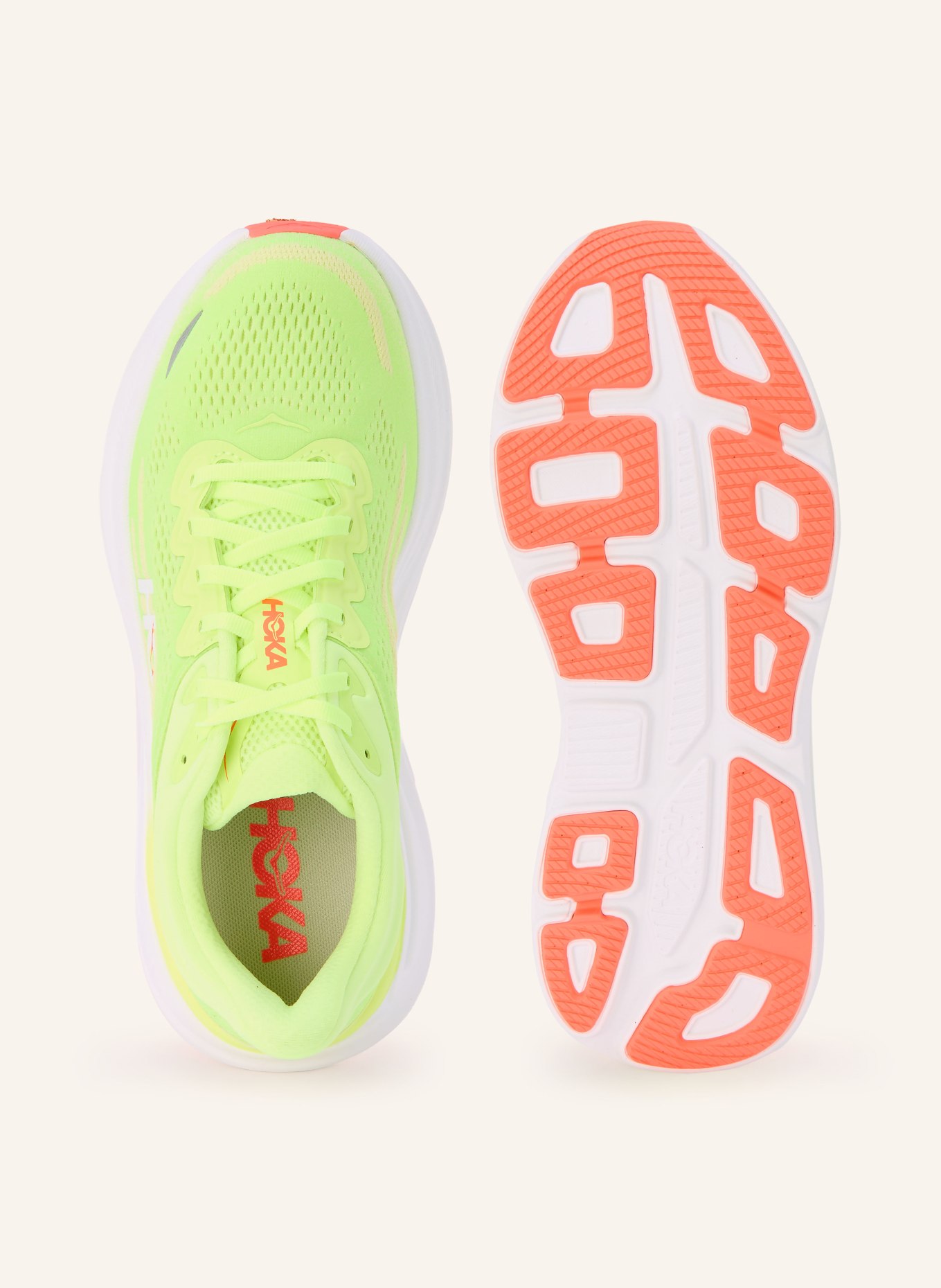 HOKA BONDI 9 running shoes: NEON GREEN / NEON RED / WHITE