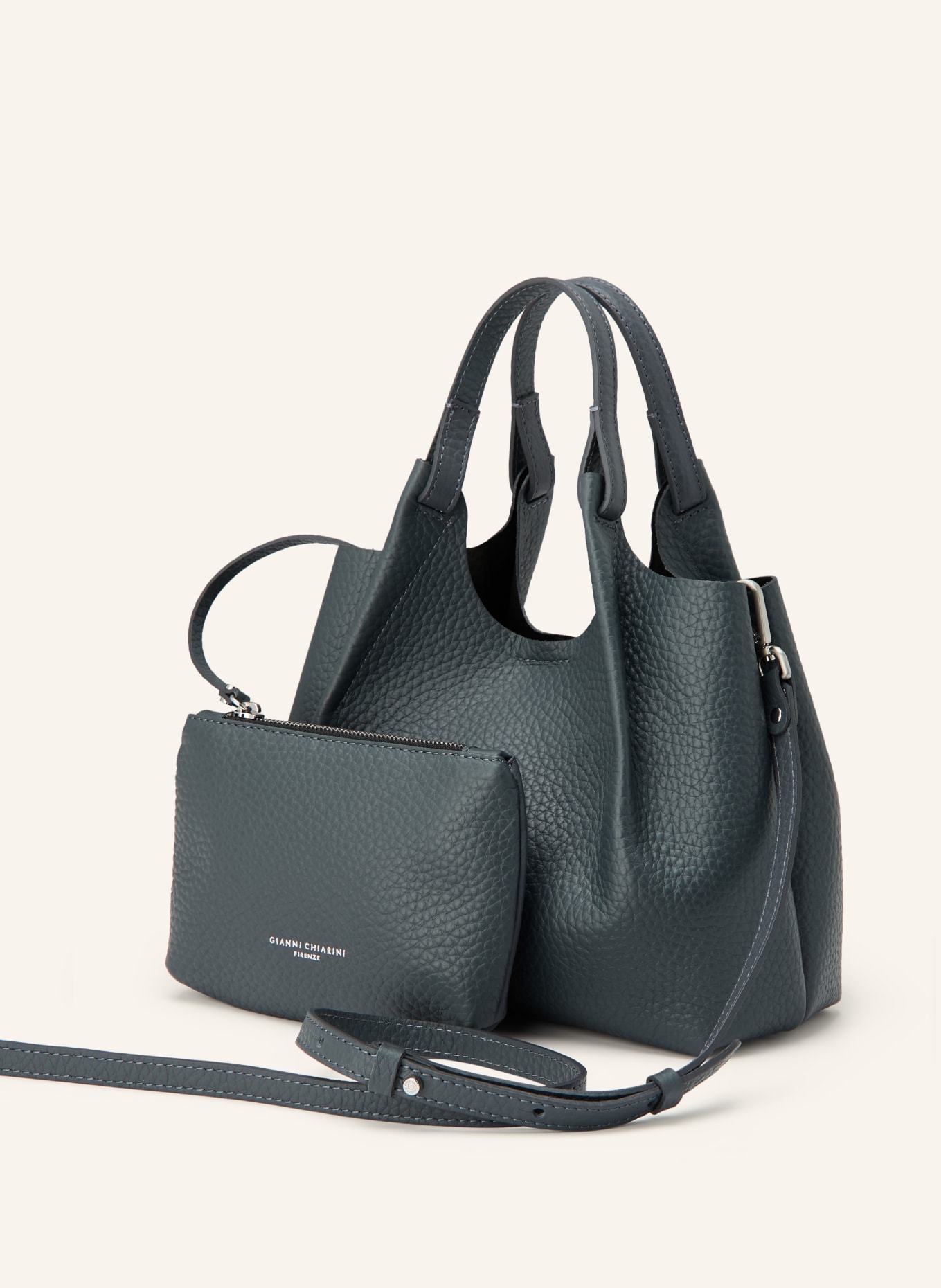 GIANNI CHIARINI Handtasche DUA MEDIUM mit Pouch: DUNKELGRAU / SILBER