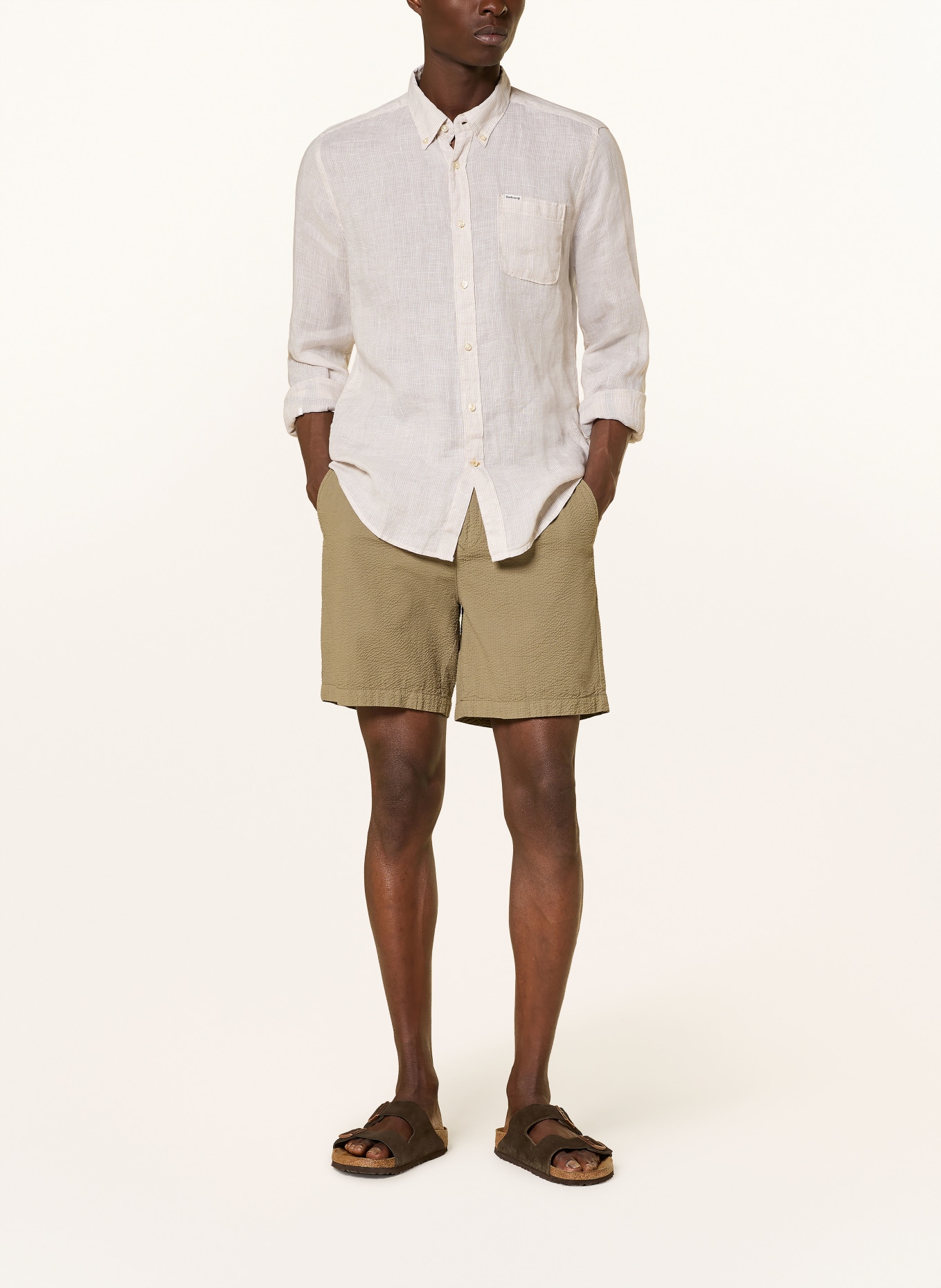 Barbour Leinenhemd LINTON Tailored Fit: HELLBRAUN / WEISS