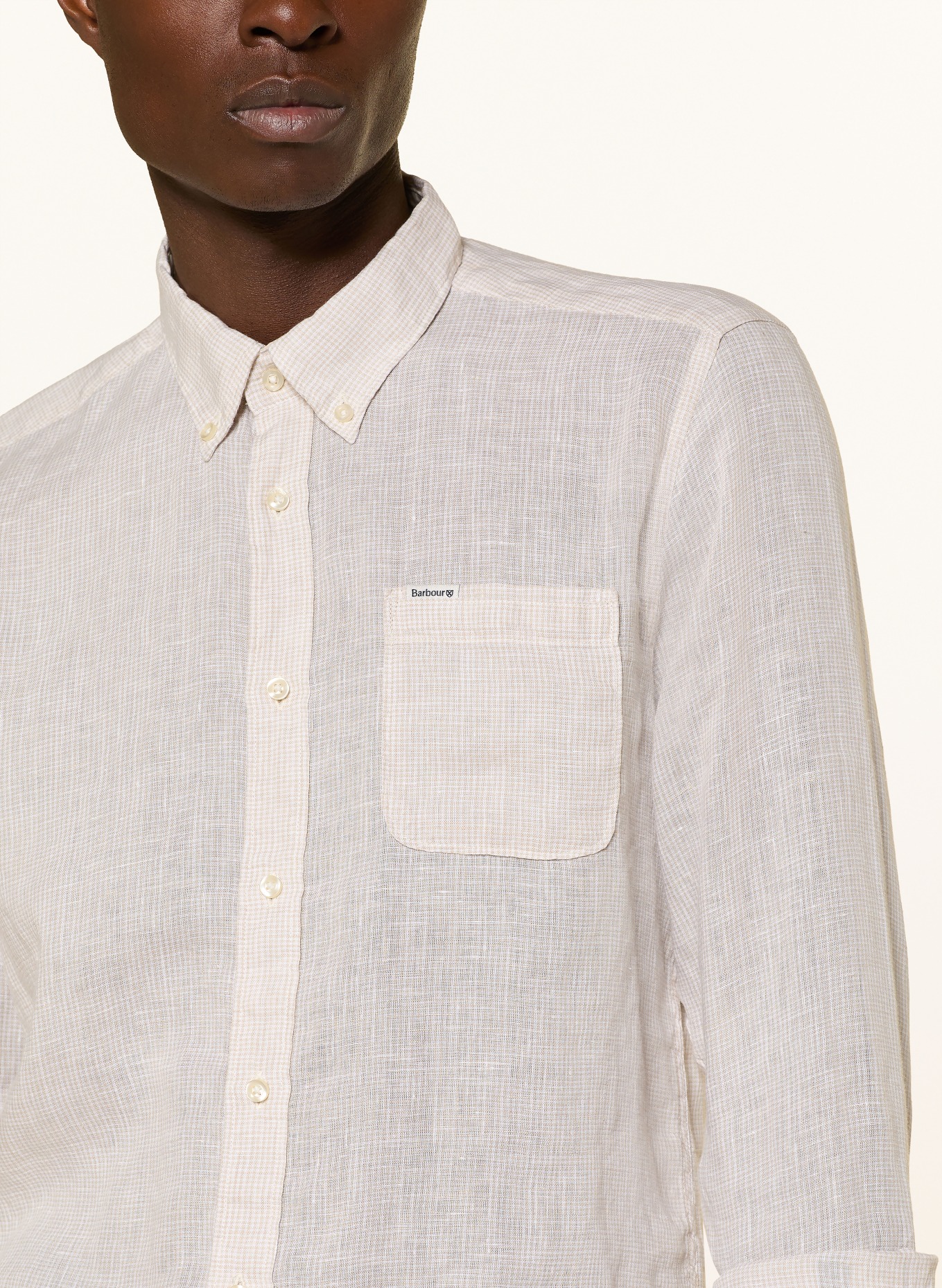 Barbour Leinenhemd LINTON Tailored Fit: HELLBRAUN / WEISS