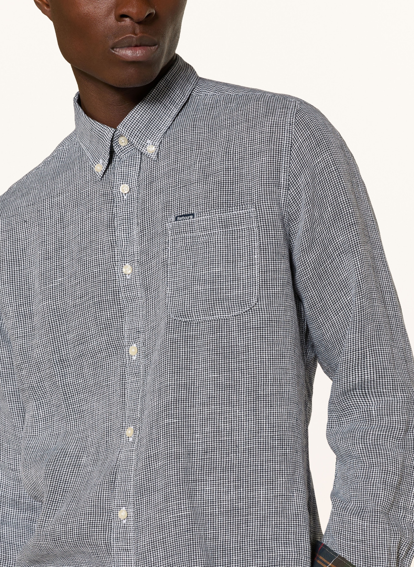 Barbour Leinenhemd LINTON Tailored Fit: DUNKELBLAU / WEISS