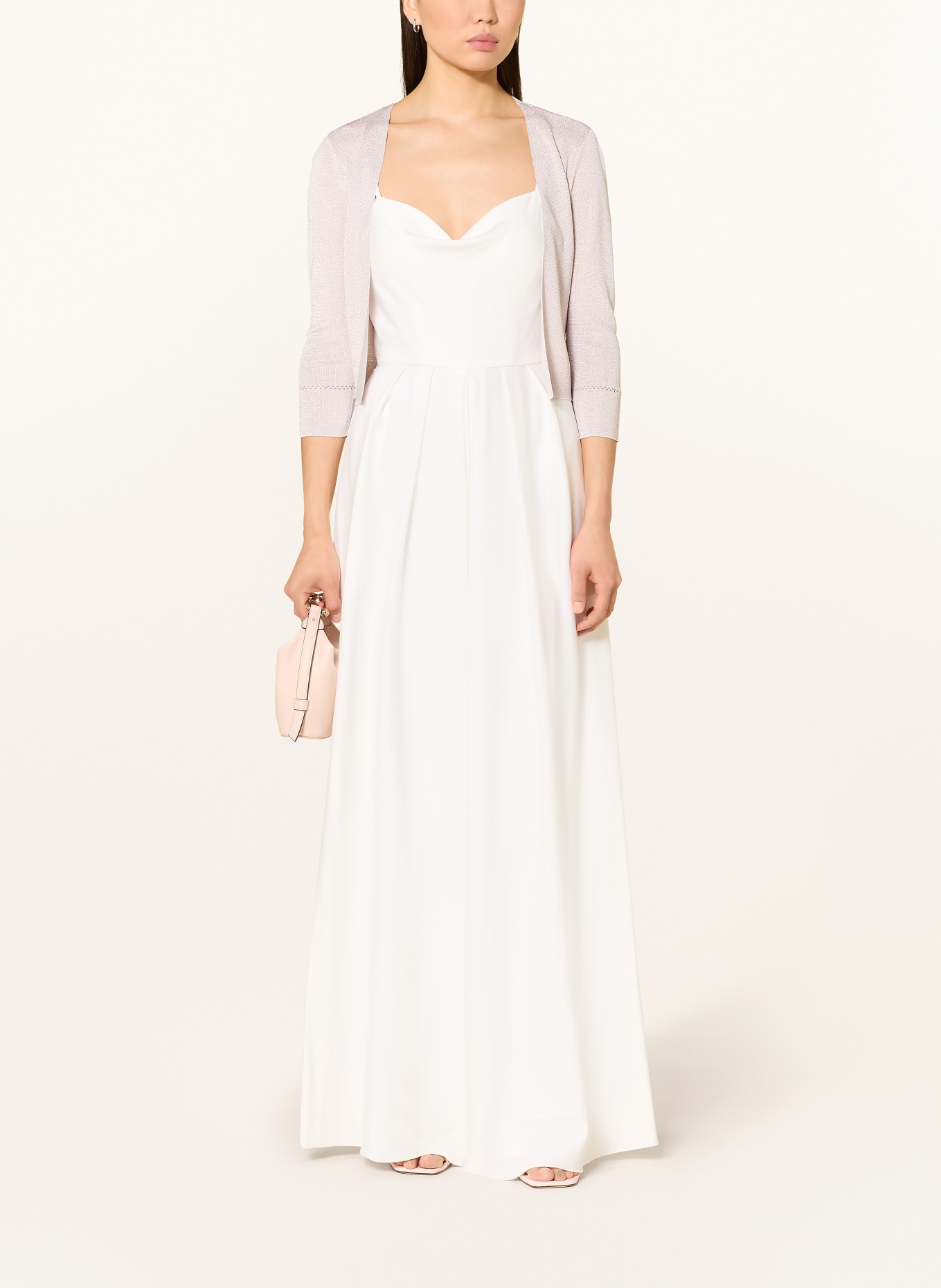 Vera Mont Boléro tricoté à manches 3/4 et fil pailleté: ARGENT