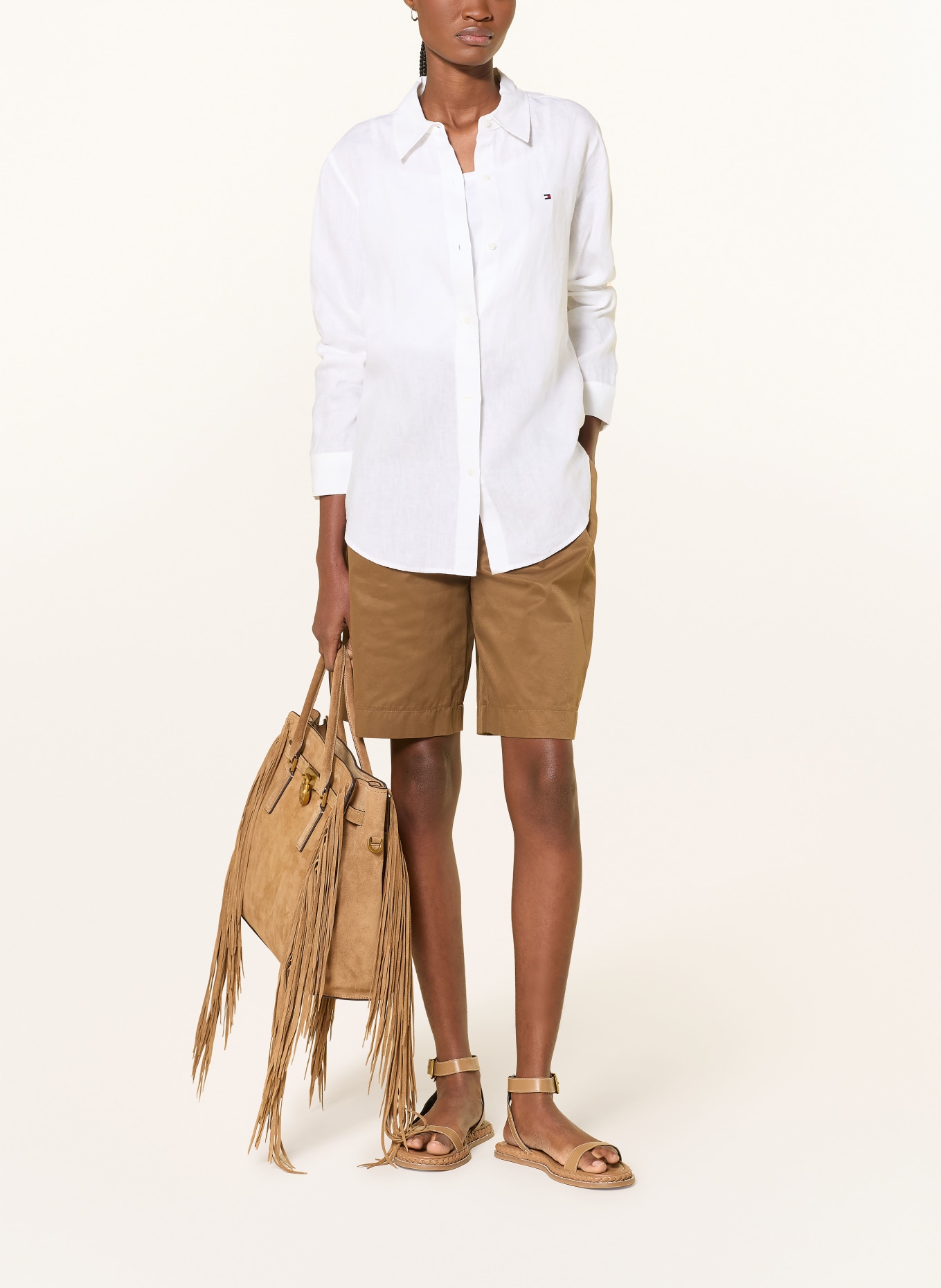 TOMMY HILFIGER Lněná košilová halenka: BÍLÁ