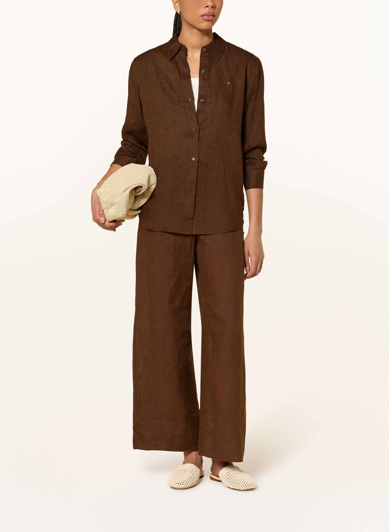 TOMMY HILFIGER Shirt blouse made of linen: DARK BROWN