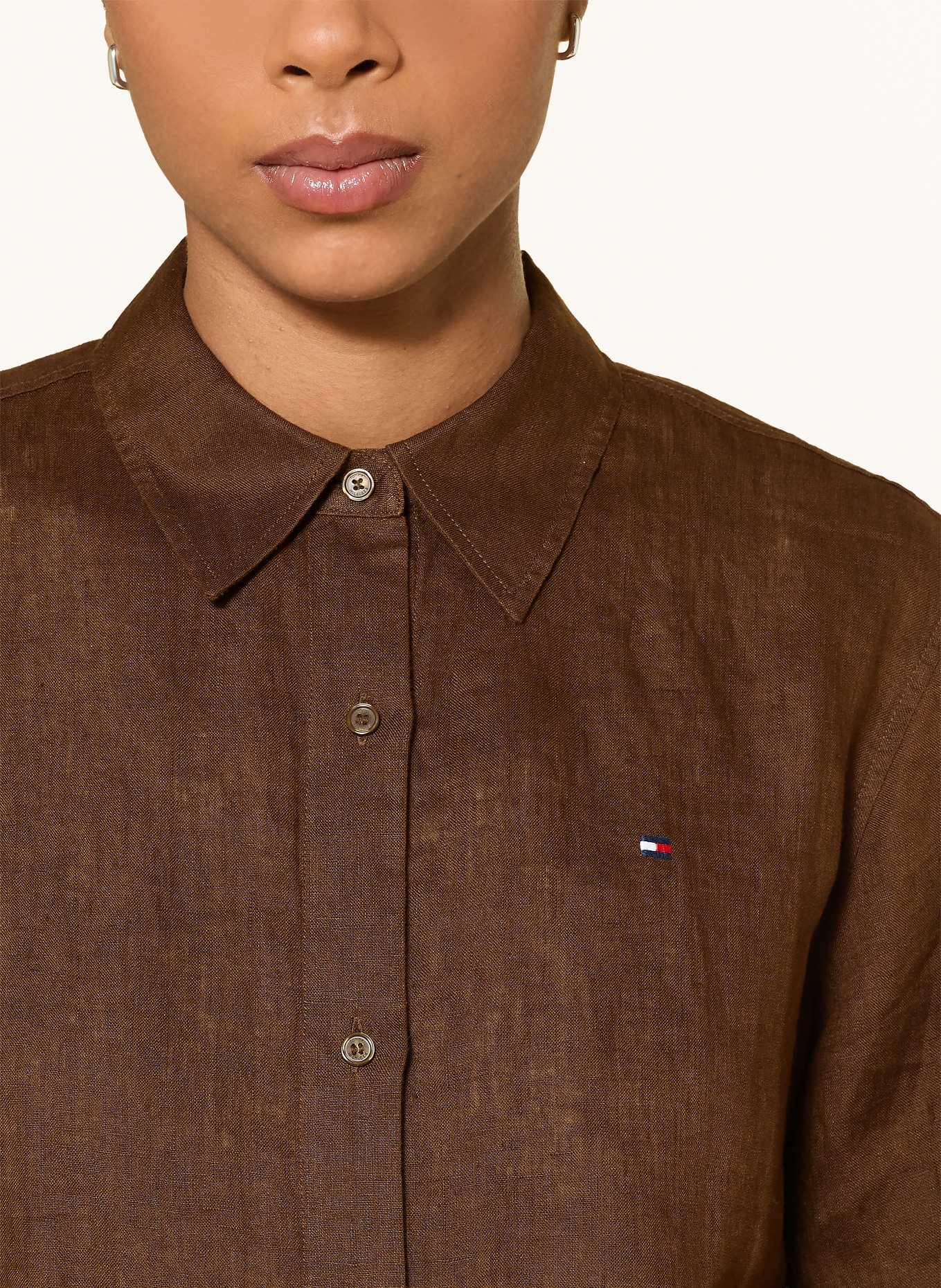TOMMY HILFIGER Shirt blouse made of linen: DARK BROWN