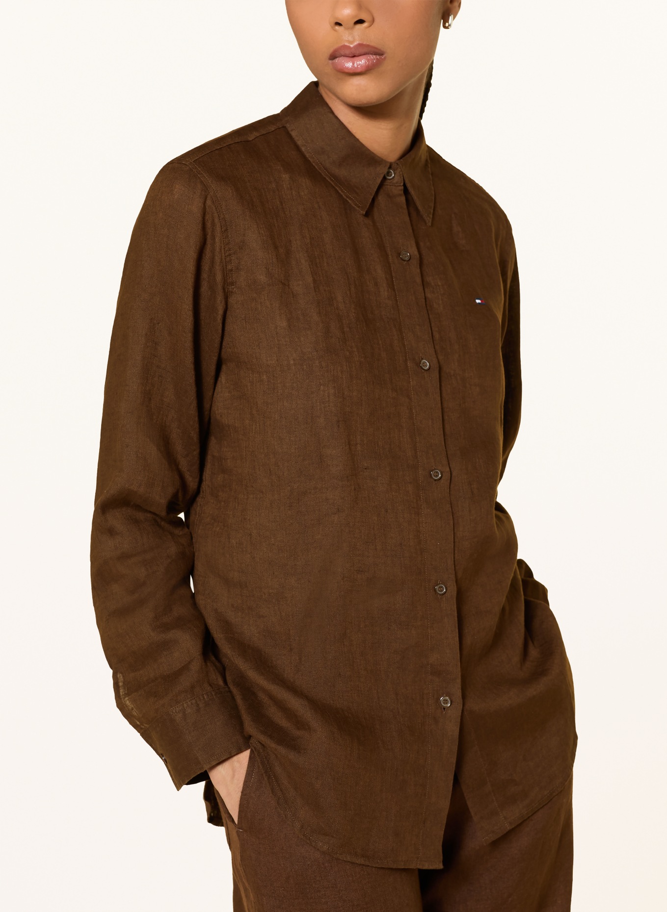 TOMMY HILFIGER Shirt blouse made of linen: DARK BROWN
