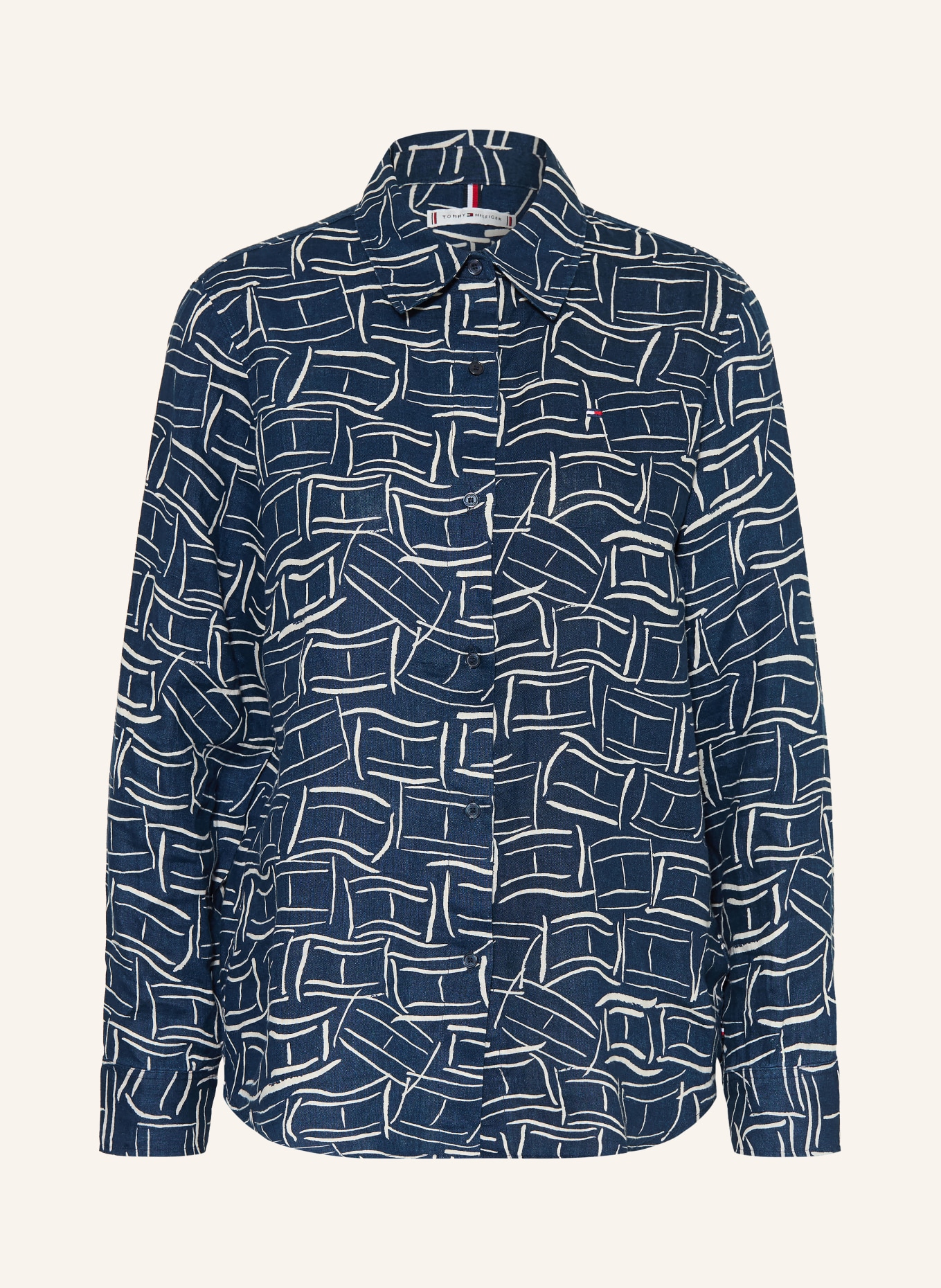 TOMMY HILFIGER Shirt blouse made of linen: DARK BLUE / WHITE