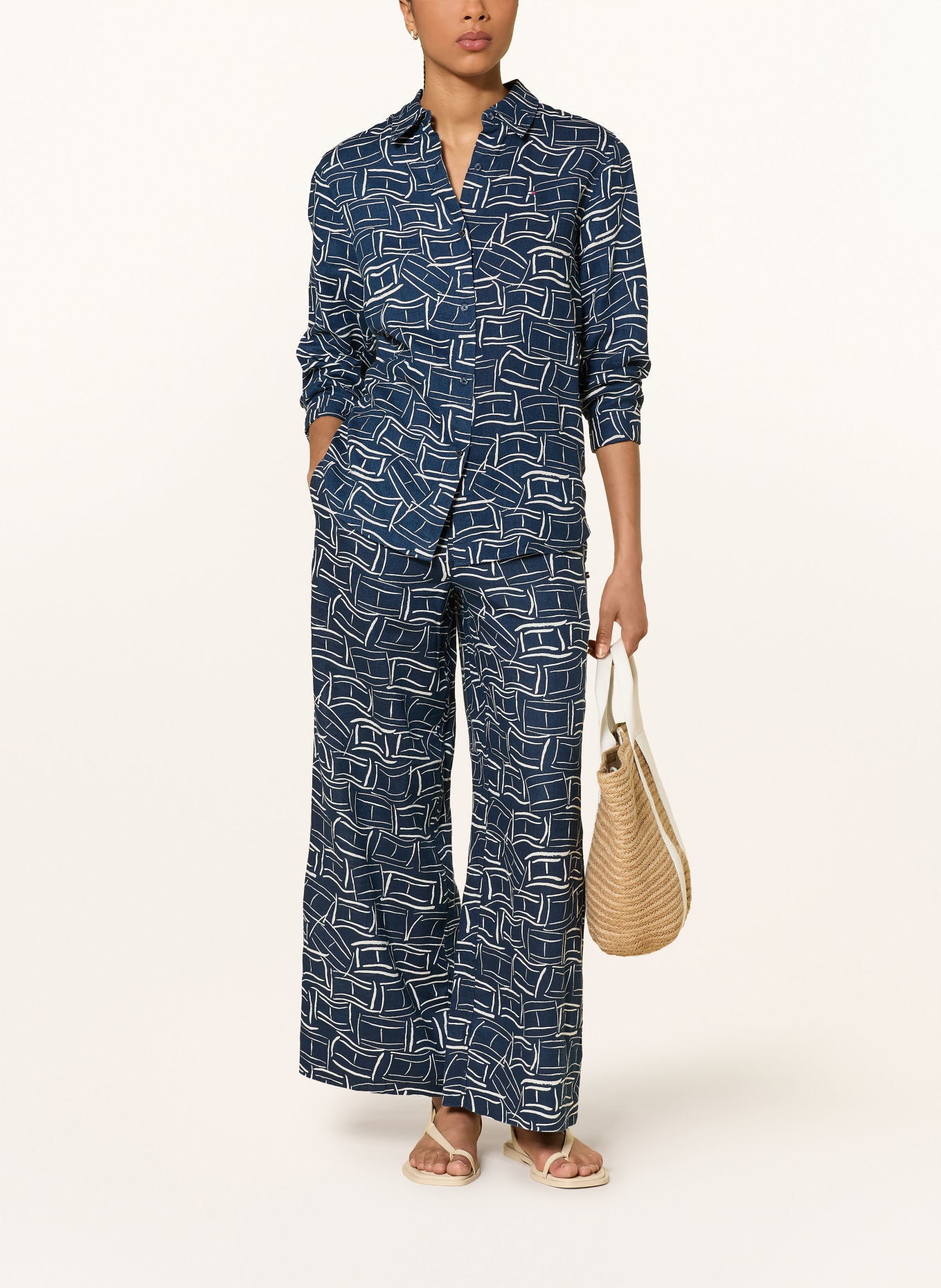 TOMMY HILFIGER Shirt blouse made of linen: DARK BLUE / WHITE