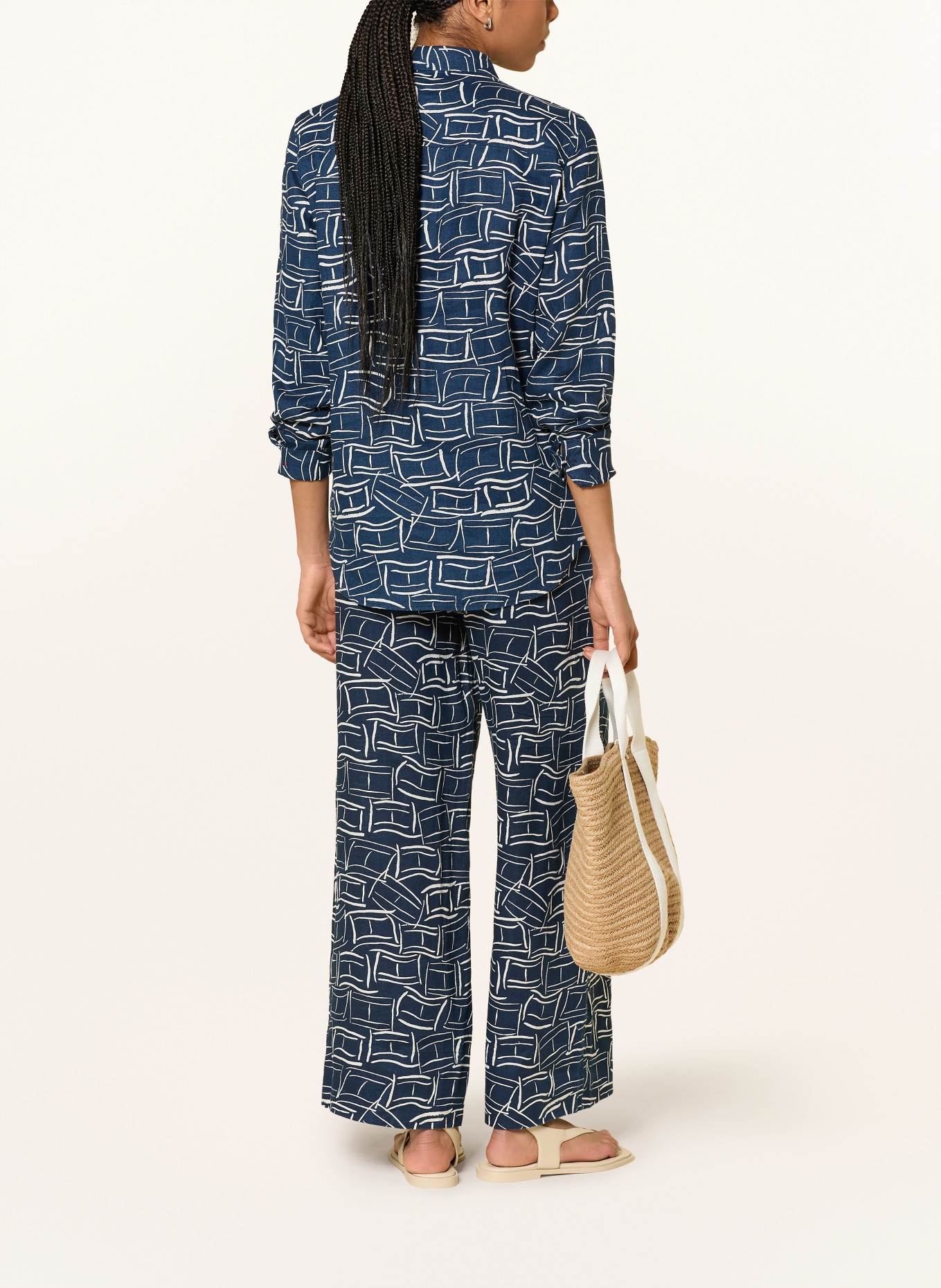 TOMMY HILFIGER Shirt blouse made of linen: DARK BLUE / WHITE