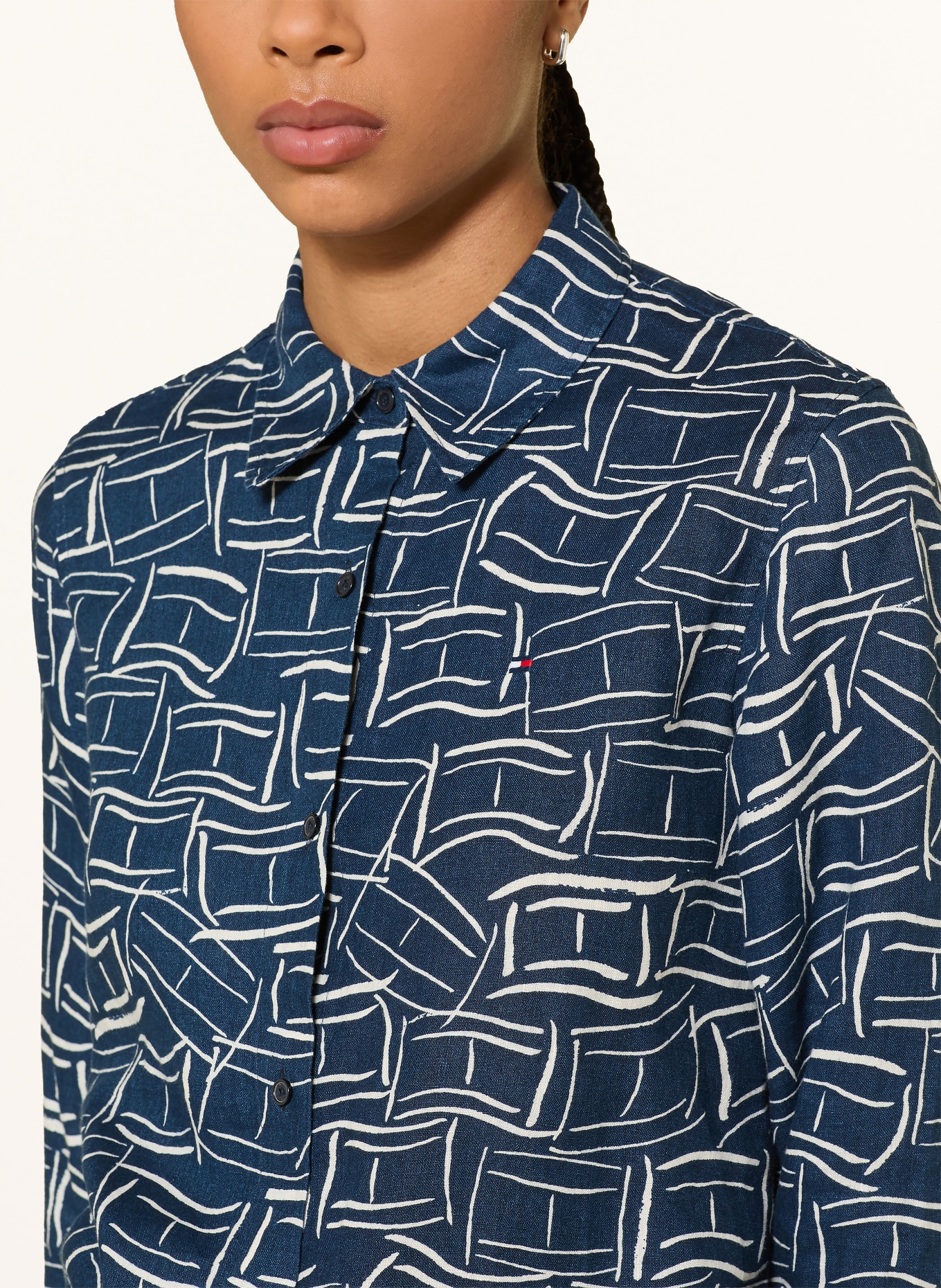 TOMMY HILFIGER Shirt blouse made of linen: DARK BLUE / WHITE