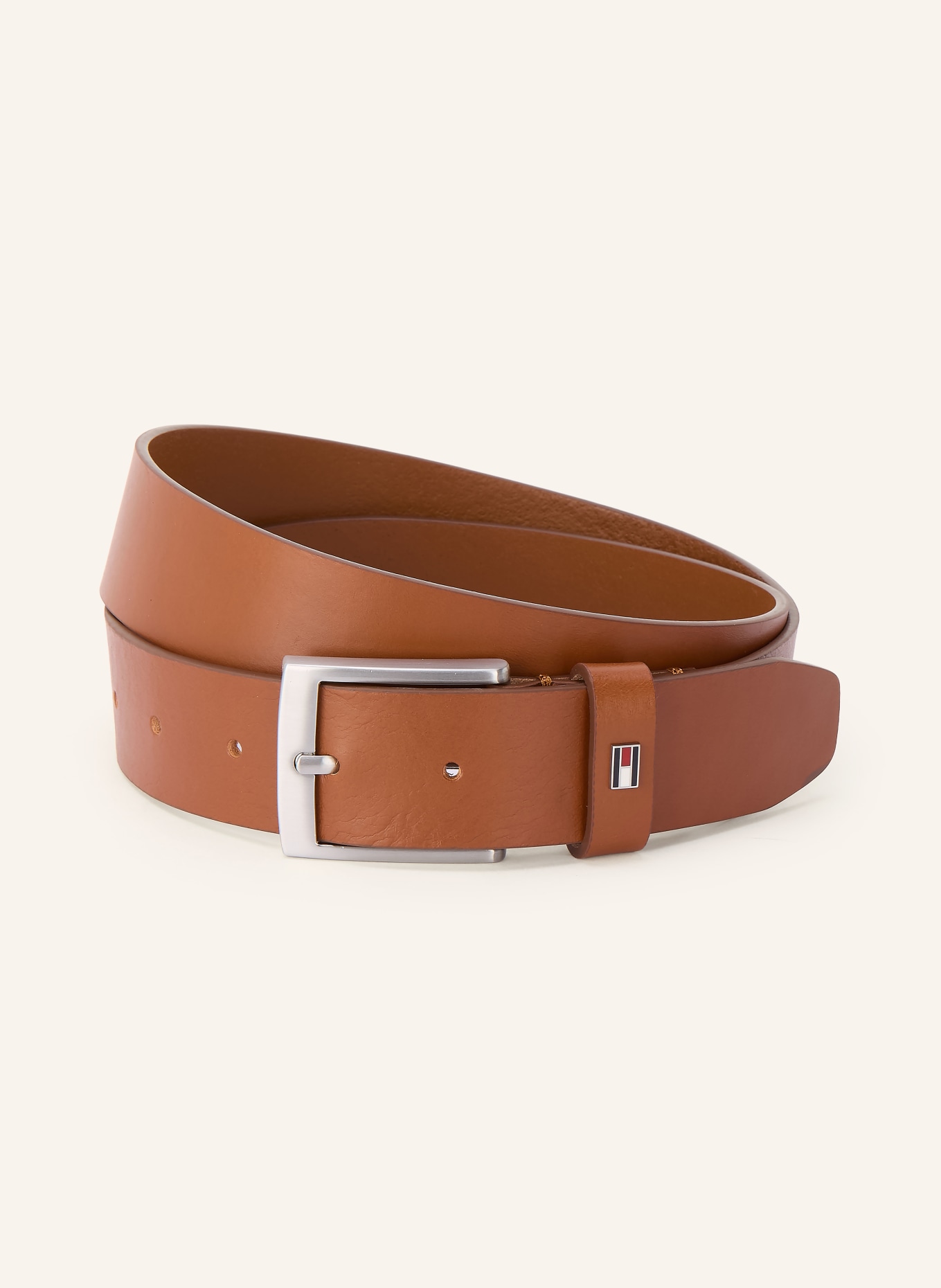 TOMMY HILFIGER Leather belt ADAN: COGNAC / SILVER
