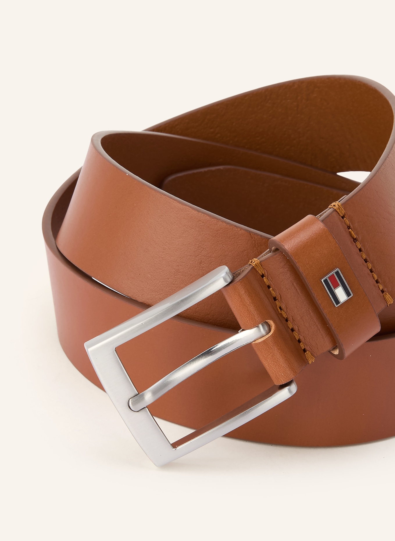 TOMMY HILFIGER Leather belt ADAN: COGNAC / SILVER