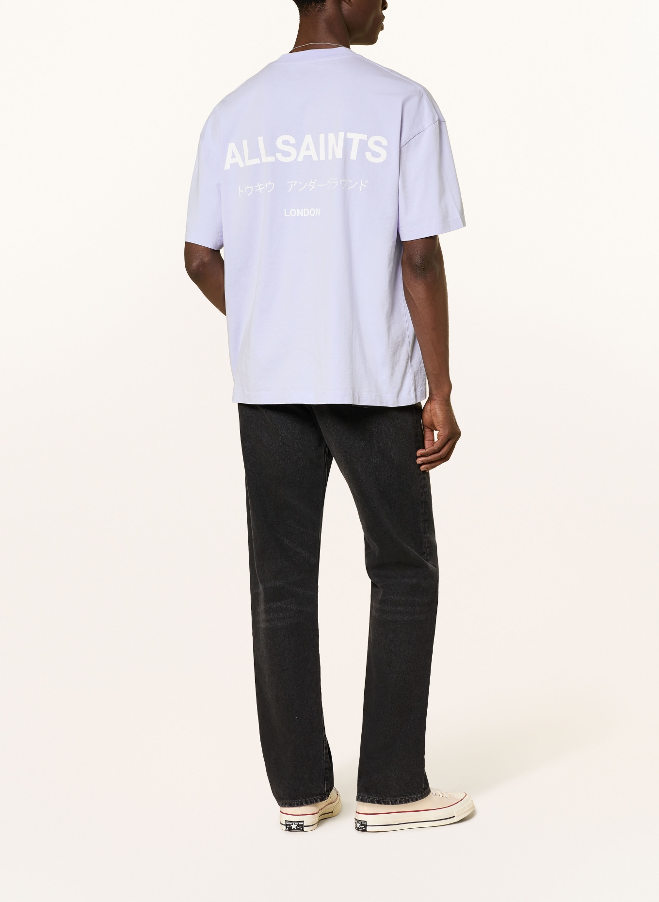 ALLSAINTS Tričko UNDERGROUND: SVĚTLE FIALOVÁ / BÍLÁ