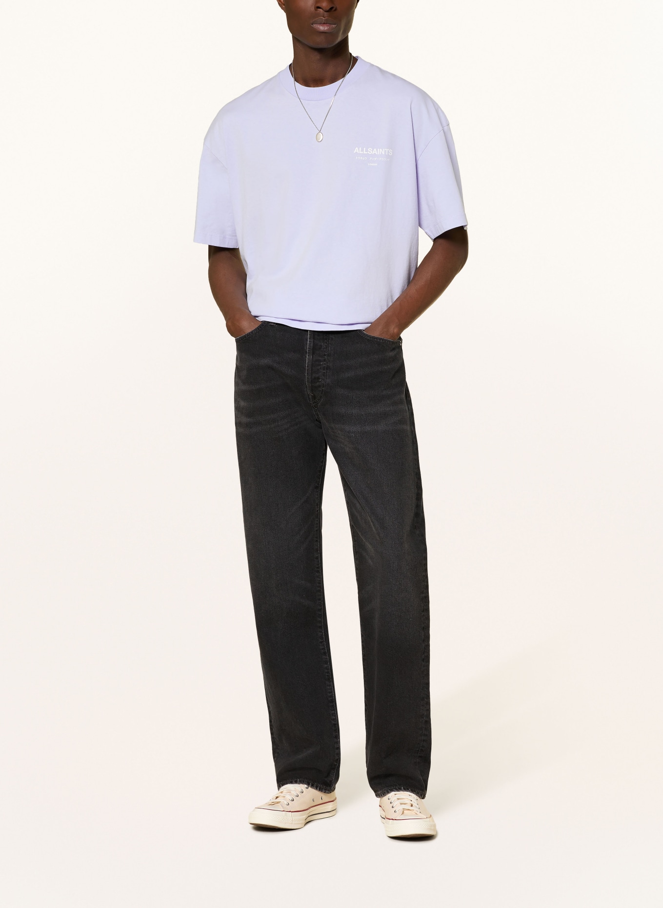 ALLSAINTS Tričko UNDERGROUND: SVĚTLE FIALOVÁ / BÍLÁ