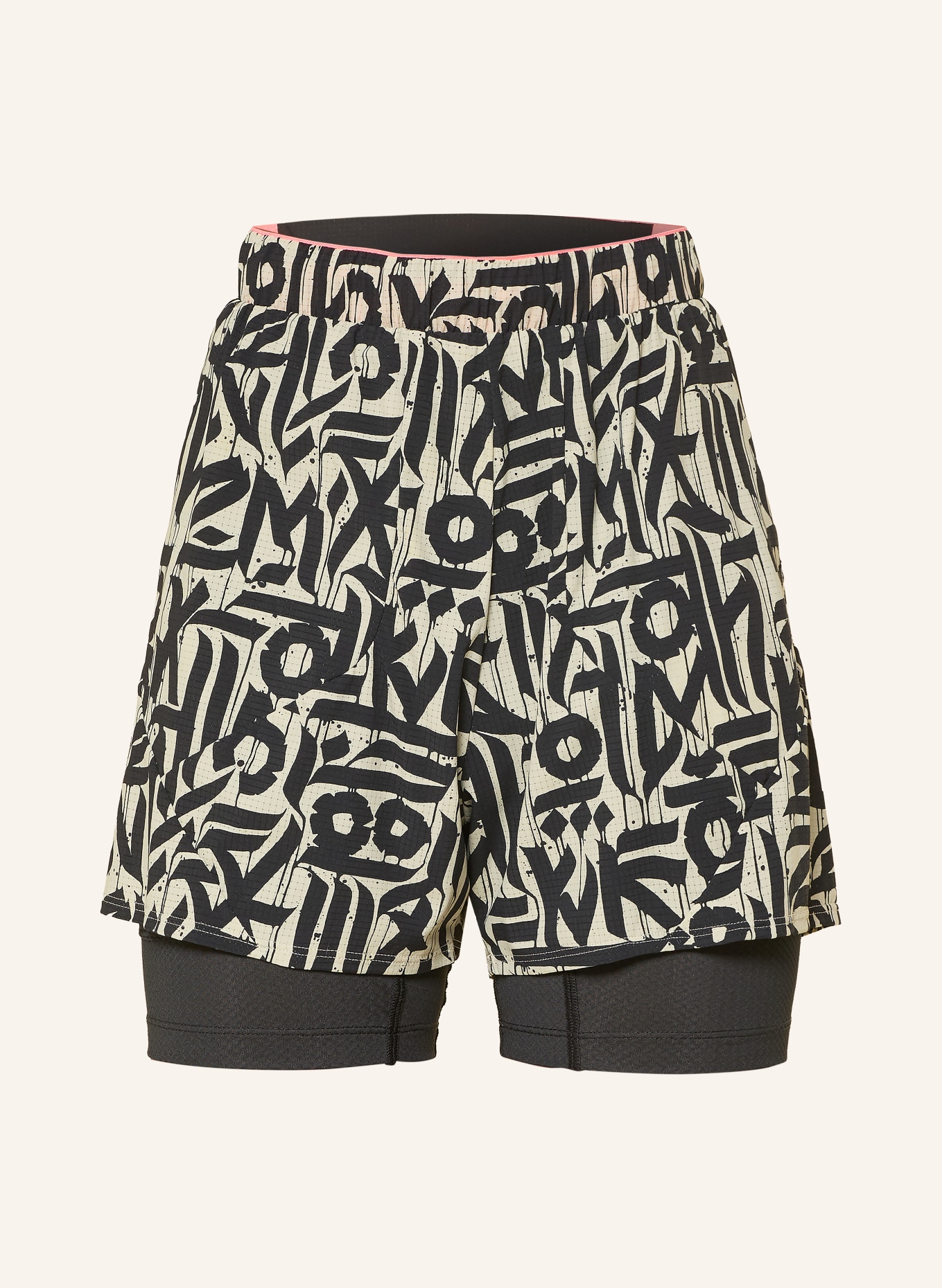 DYNAFIT Trekingové šortky TRAIL 2IN1: KRÉMOVÁ / NEONOVĚ ČERVENÁ / ČERNÁ