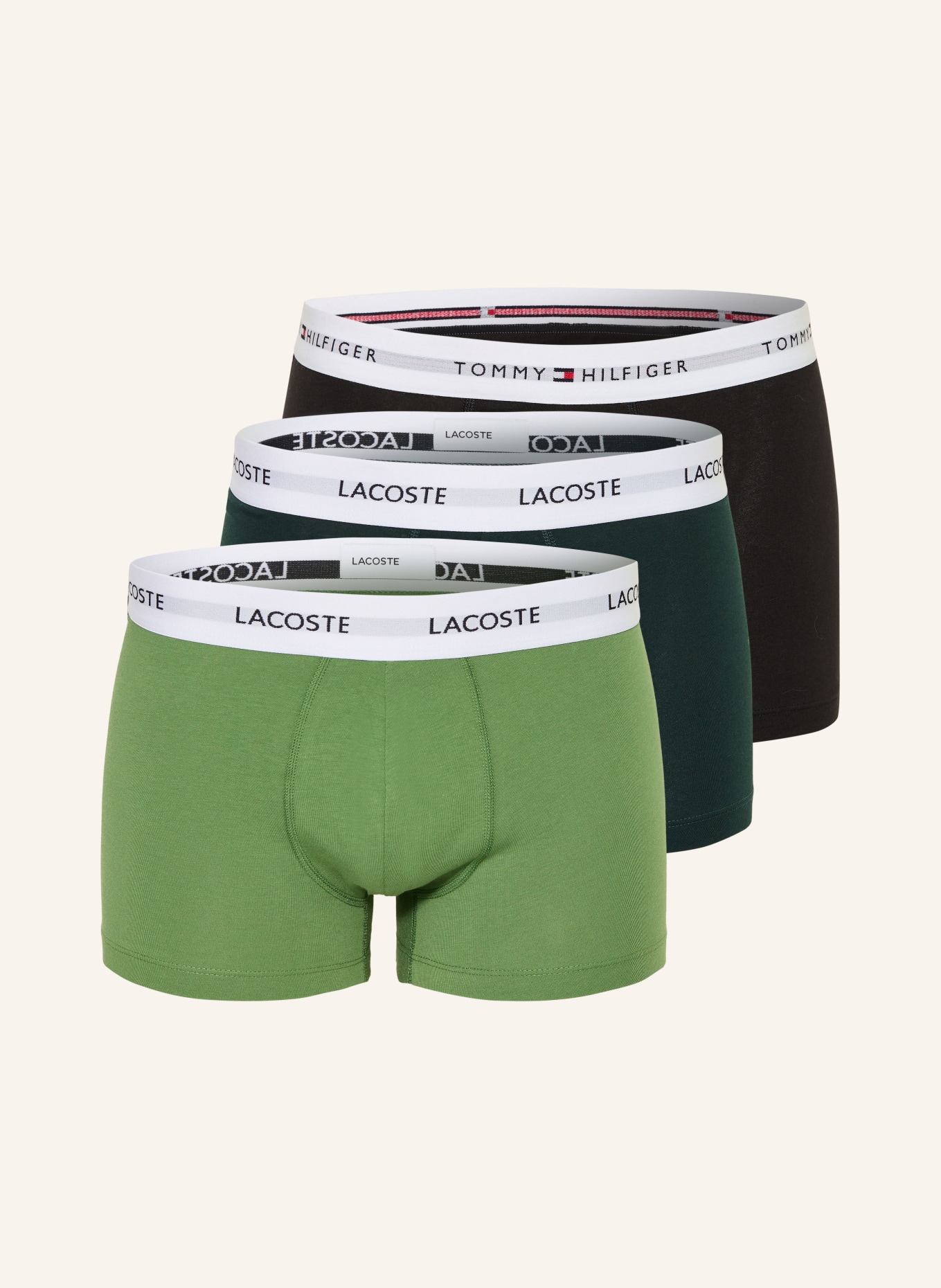 LACOSTE 3er-Pack Boxershorts: DUNKELGRÜN / GRÜN / SCHWARZ
