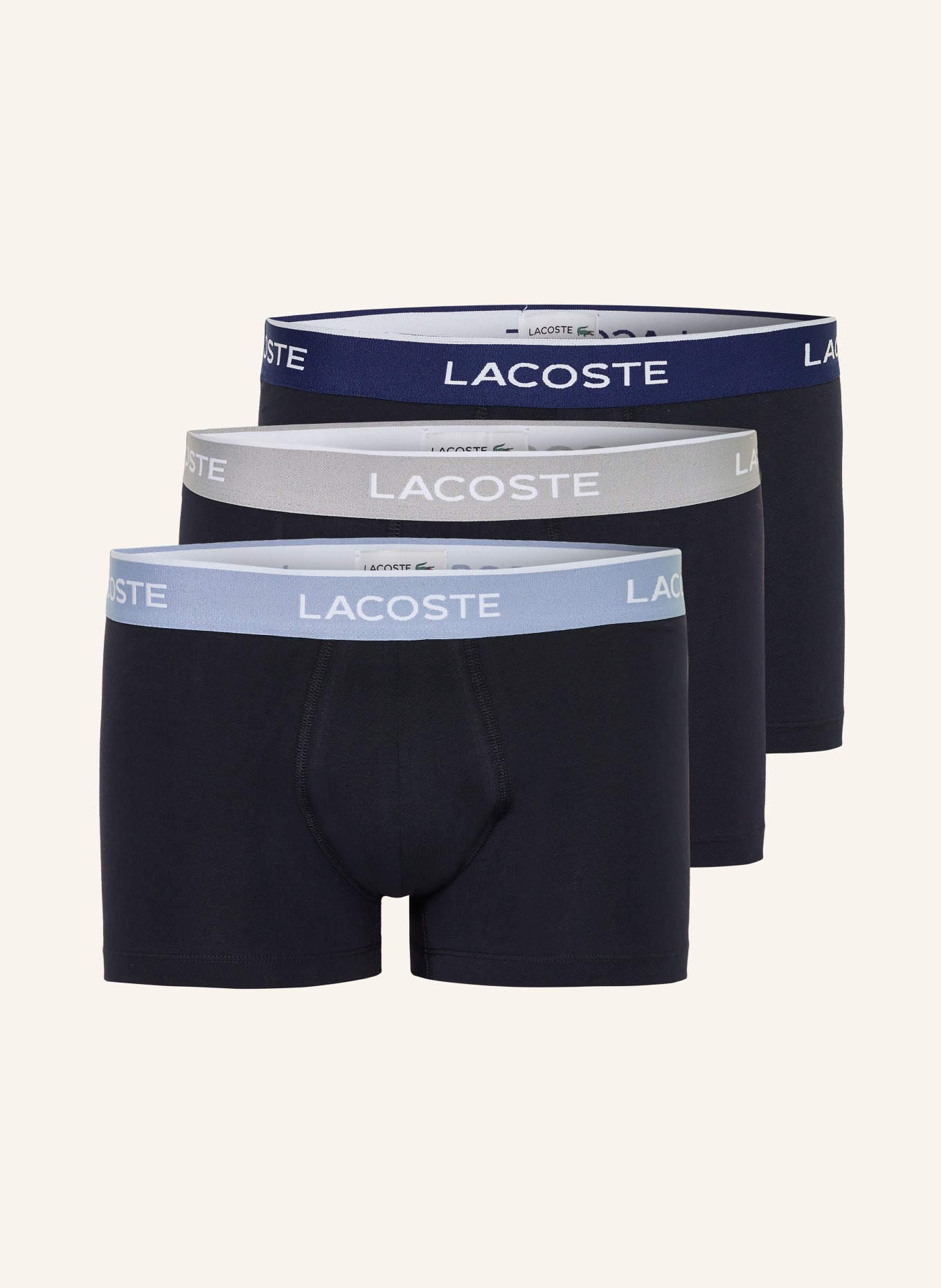 LACOSTE 3er-Pack Boxershorts: DUNKELBLAU / HELLGRAU / BLAU