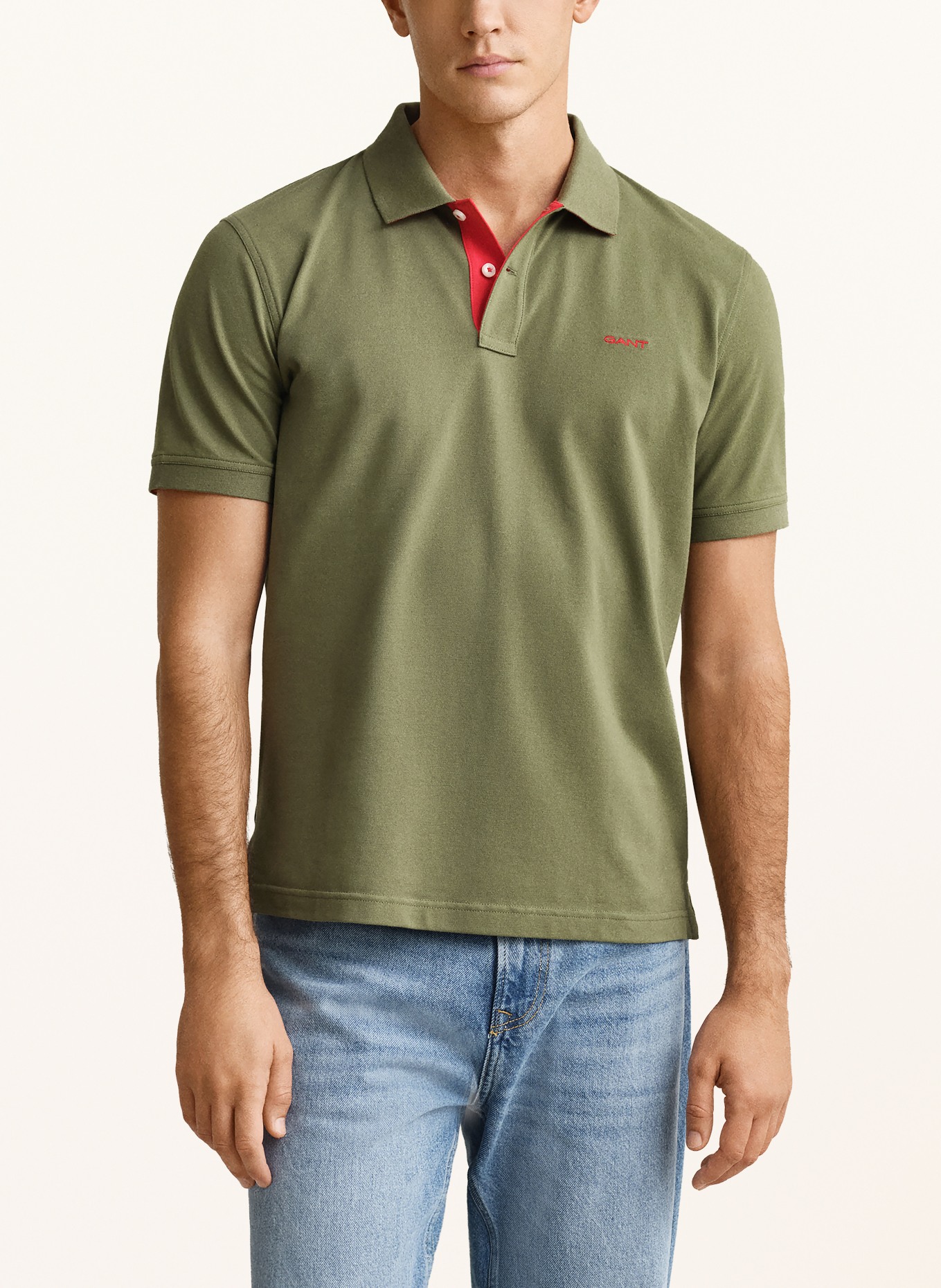 GANT Piqué-Poloshirt: OLIV / ROT