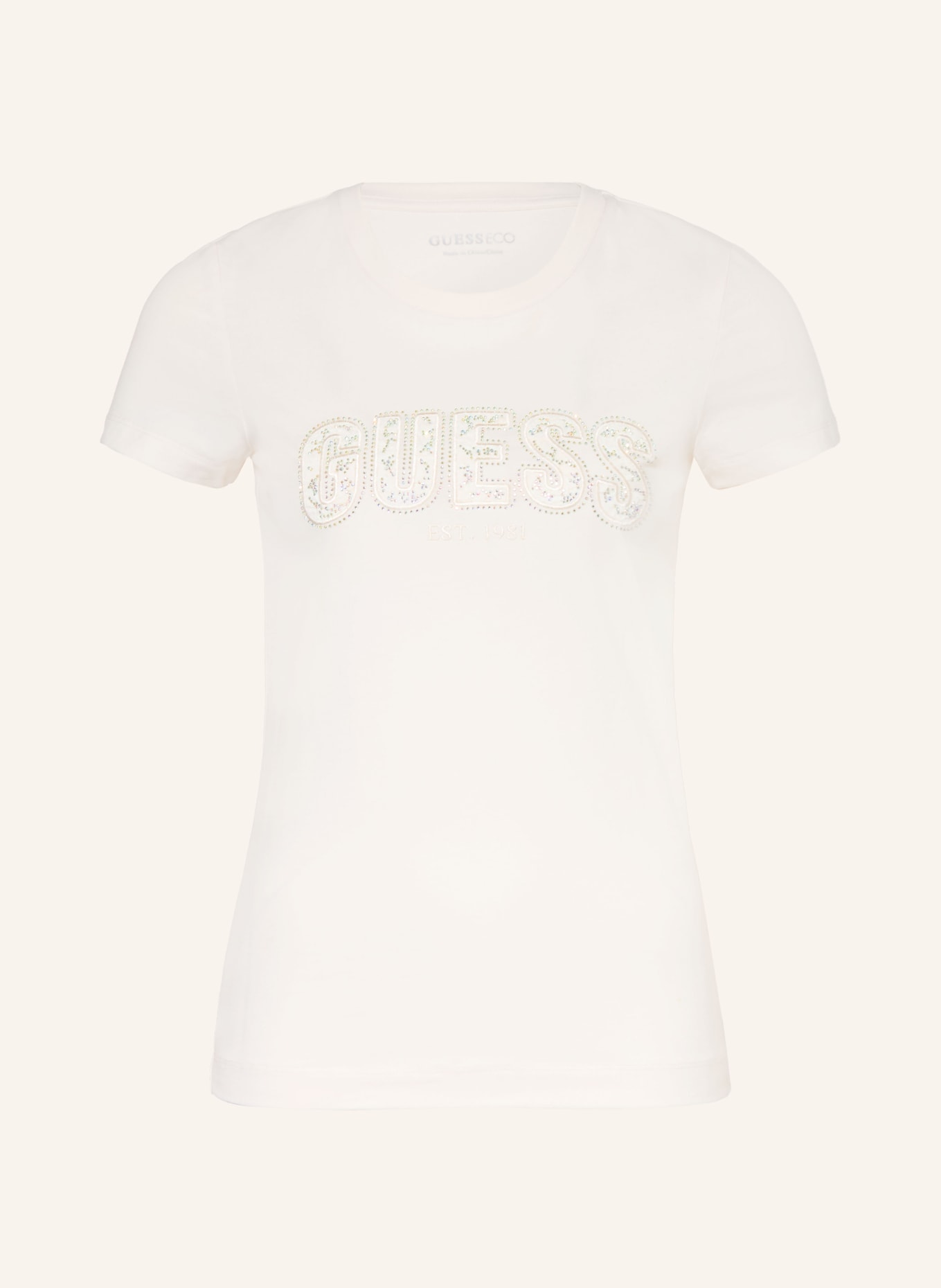GUESS T-Shirt mit Schmucksteinen: ECRU