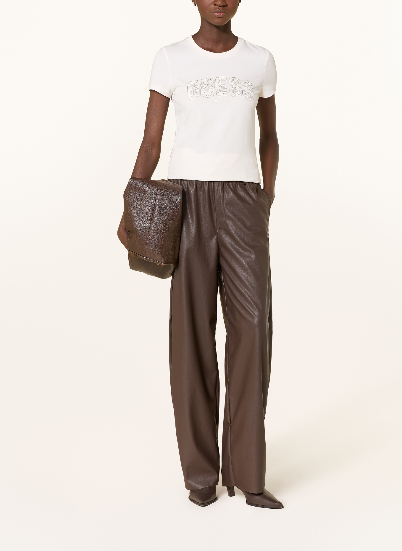 GUESS T-Shirt mit Schmucksteinen: ECRU