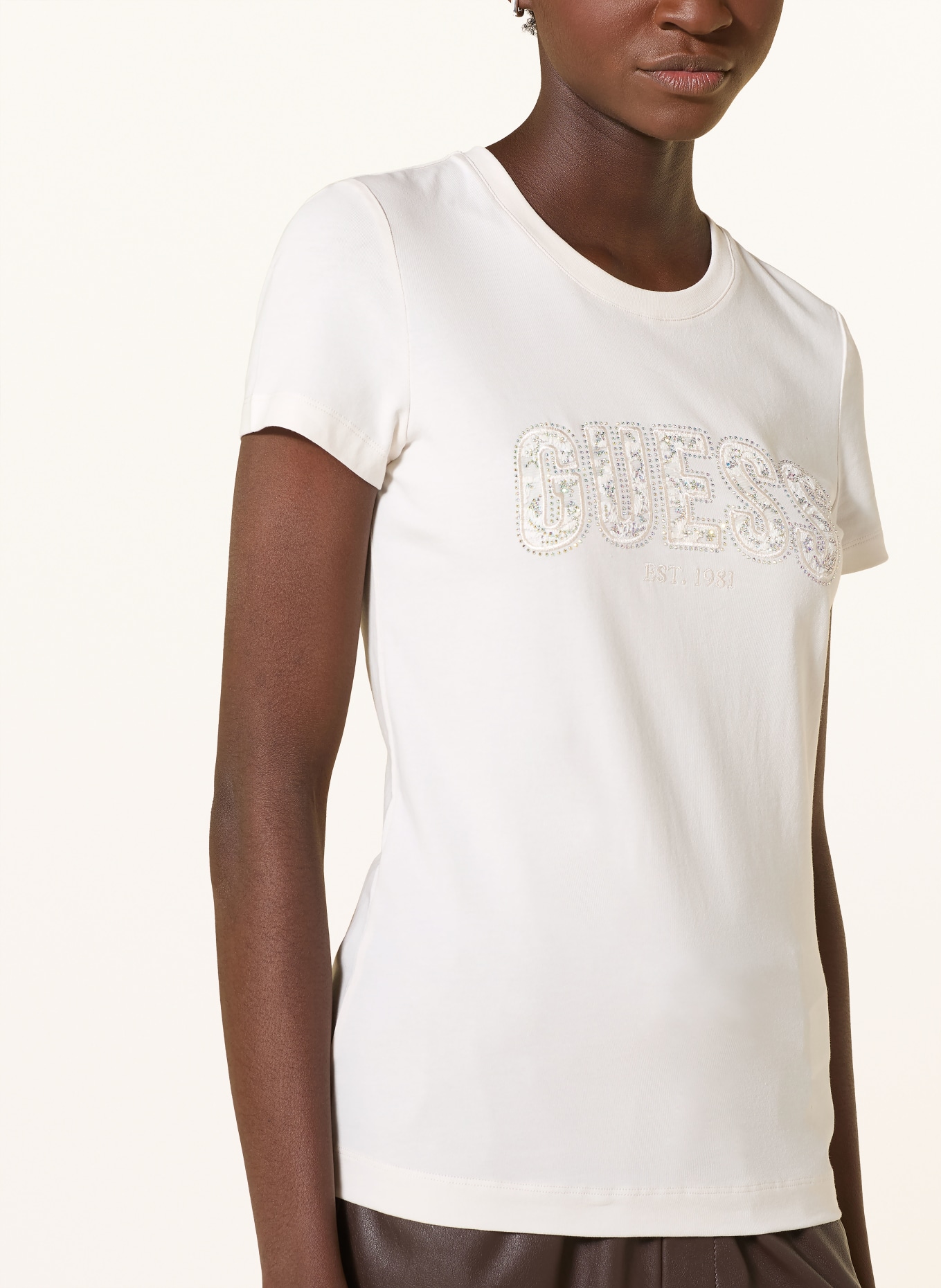 GUESS T-Shirt mit Schmucksteinen: ECRU