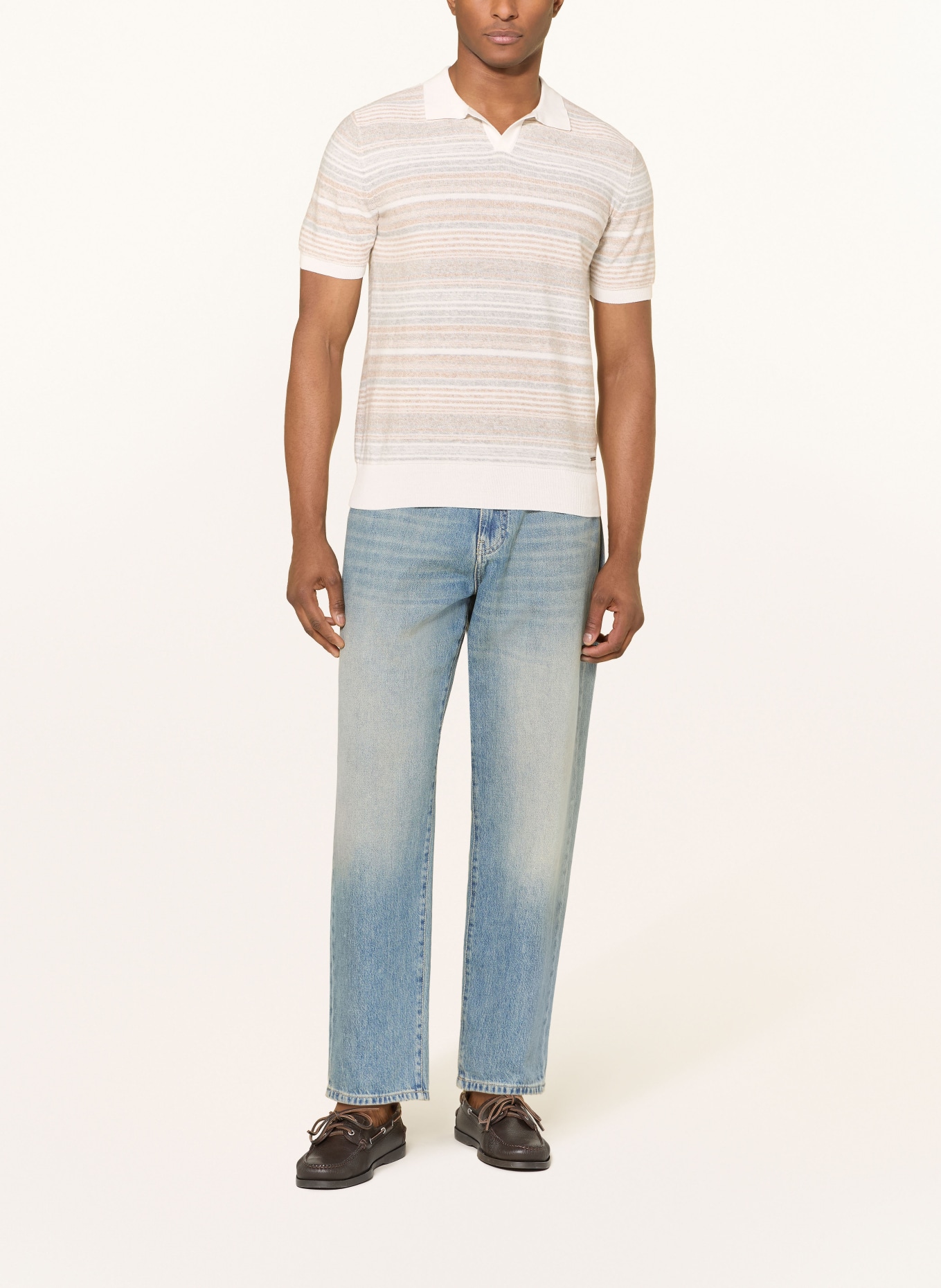 RAGMAN Úpletová polokošile: SVĚTLE ŠEDÁ / BÉŽOVÁ / BÍLÁ