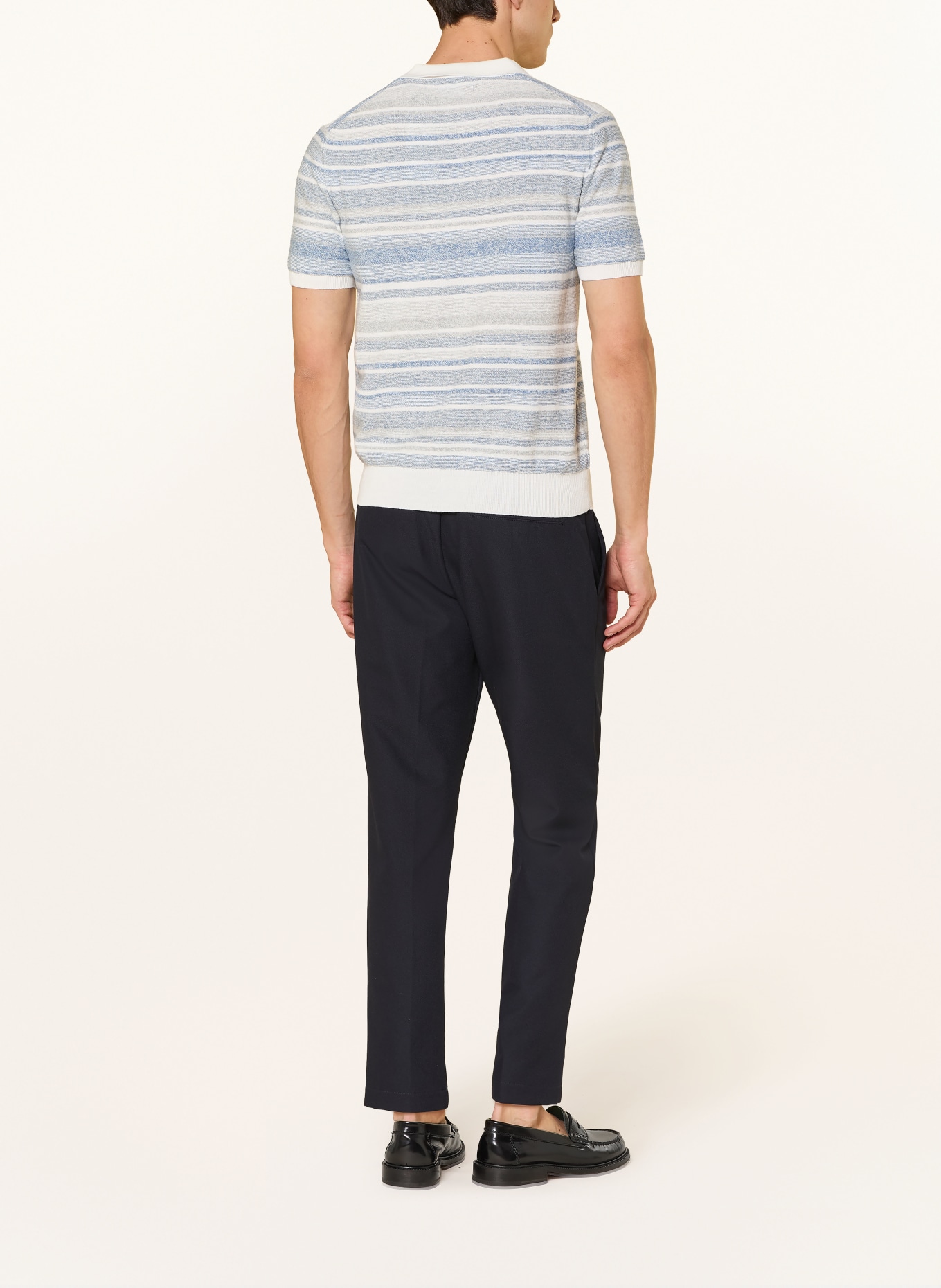 RAGMAN Strick-Poloshirt: BLAU / TAUPE / WEISS