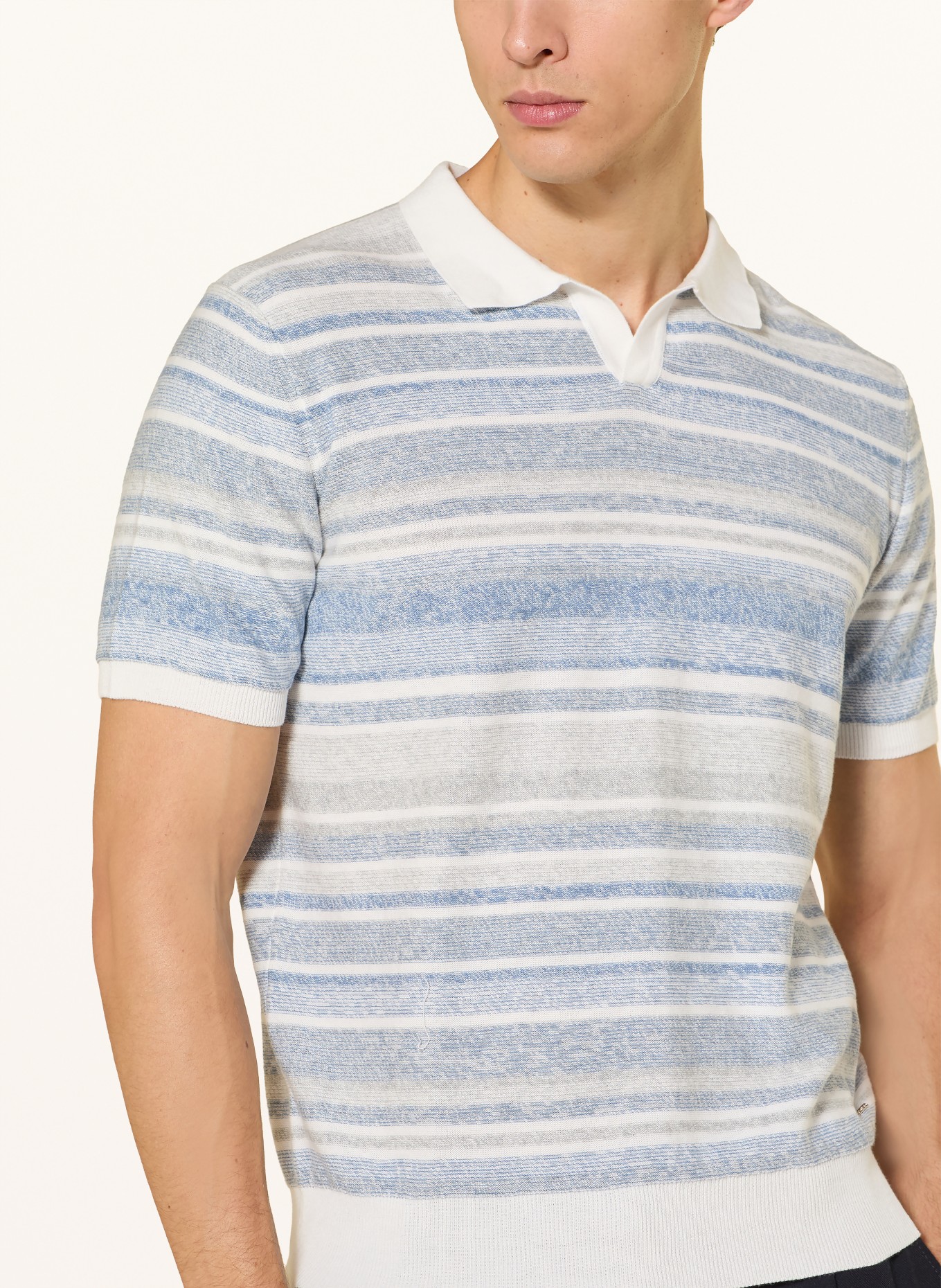 RAGMAN Strick-Poloshirt: BLAU / TAUPE / WEISS