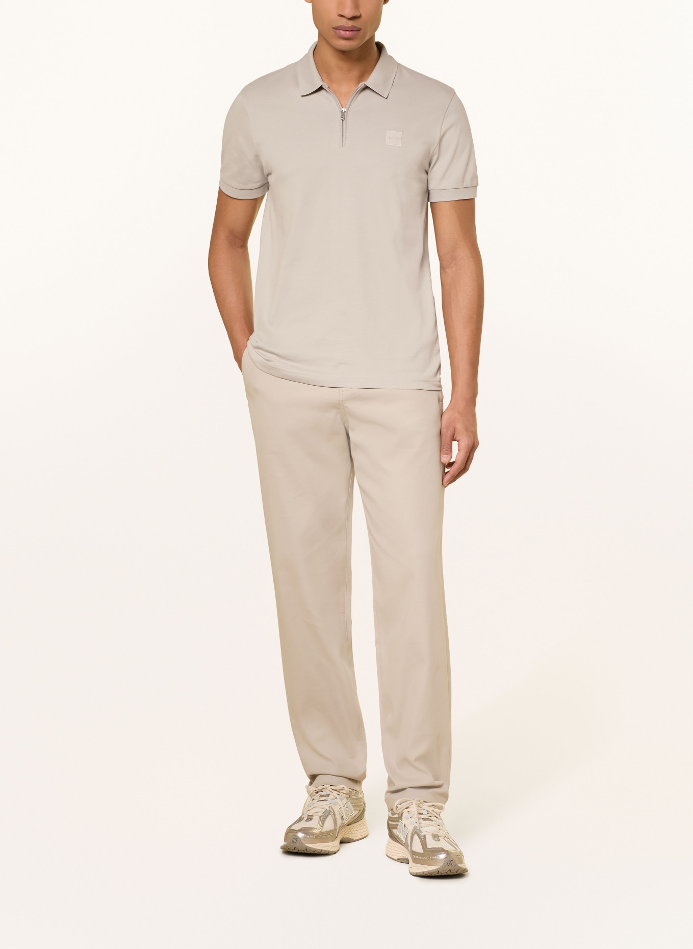 BOSS Piqué poloshirt PASSERZIP: LICHTGRIJS