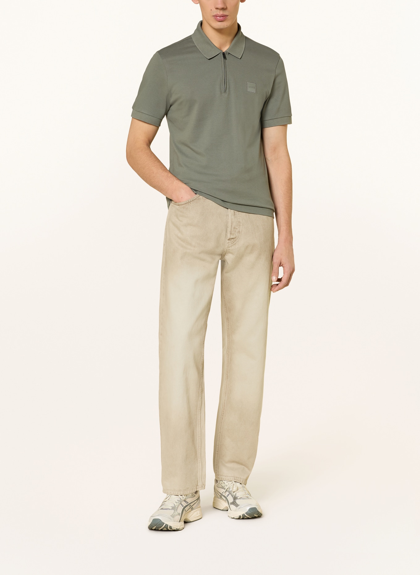 BOSS Piqué-Poloshirt PASSERZIP: KHAKI