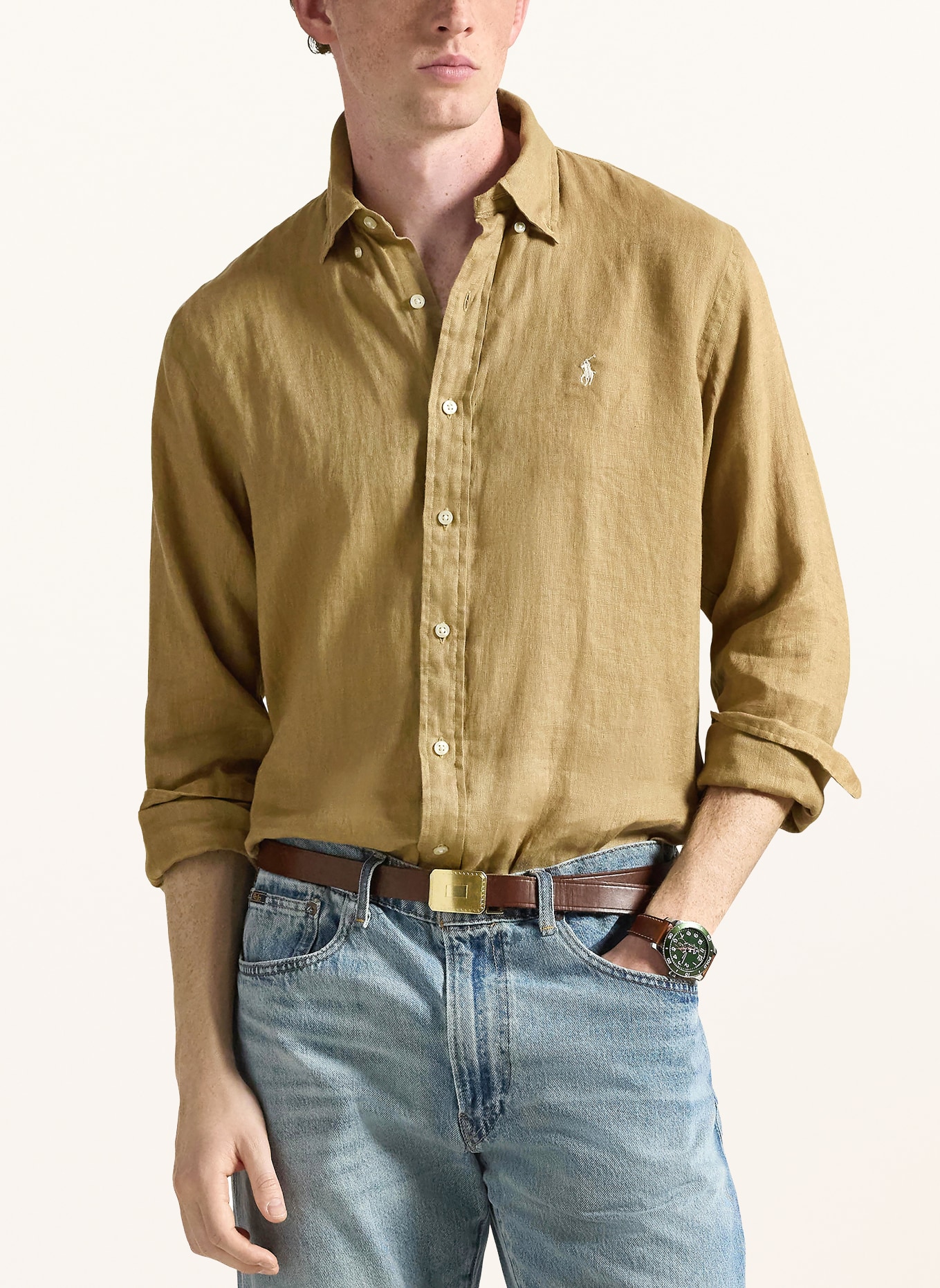 POLO RALPH LAUREN Leinenhemd Custom Fit: CAMEL