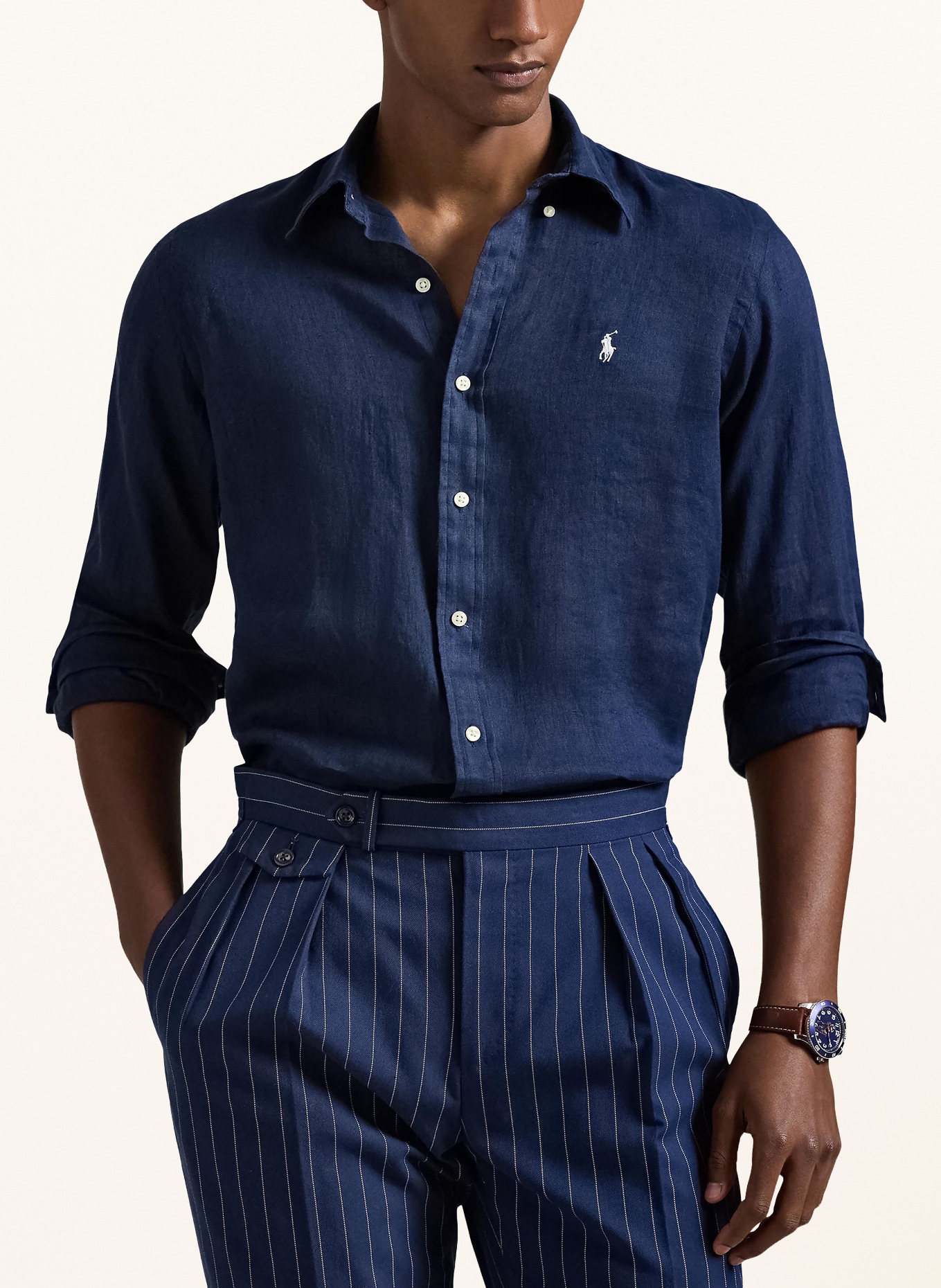 POLO RALPH LAUREN Koszula lniana custom fit: GRANATOWY