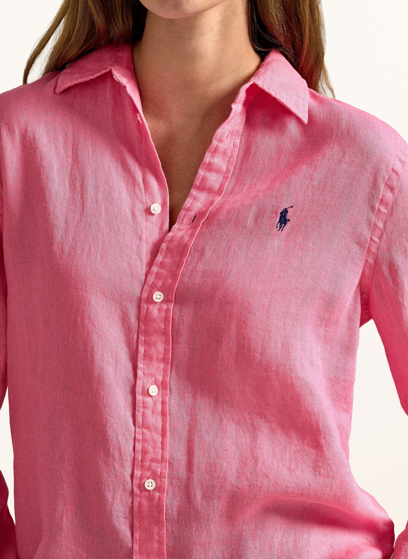 POLO RALPH LAUREN Lněná košilová halenka: RŮŽOVÁ