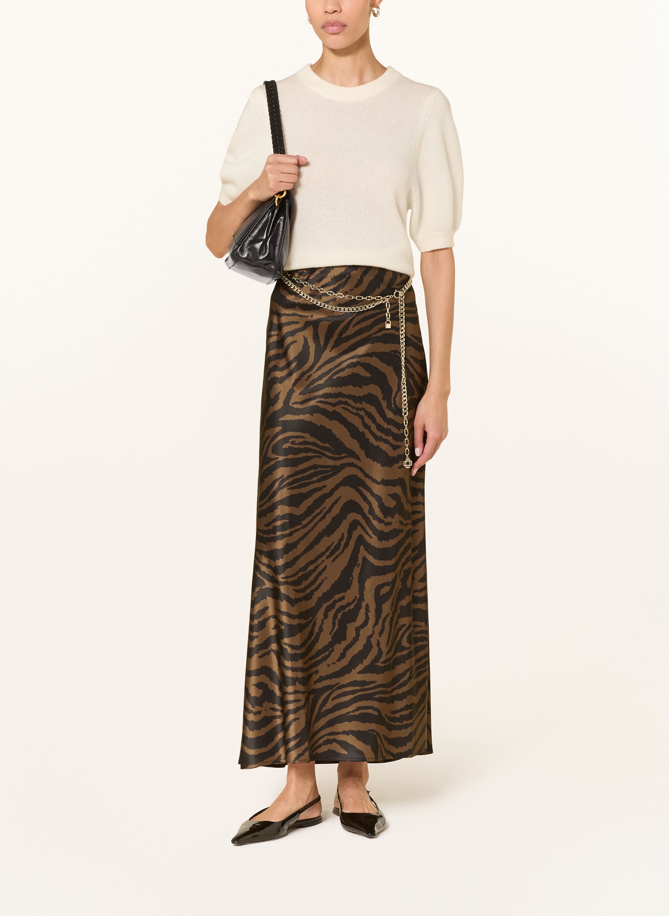 LADNERI Satin skirt LE PLAINE: DARK BROWN / BLACK