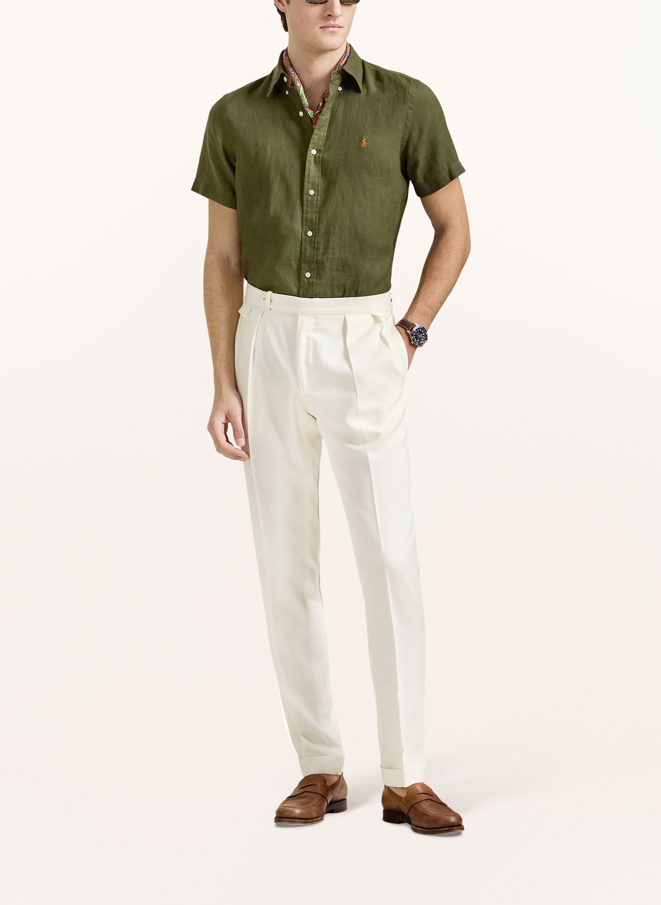 POLO RALPH LAUREN Kurzarm-Hemd Custom Fit aus Leinen: OLIV