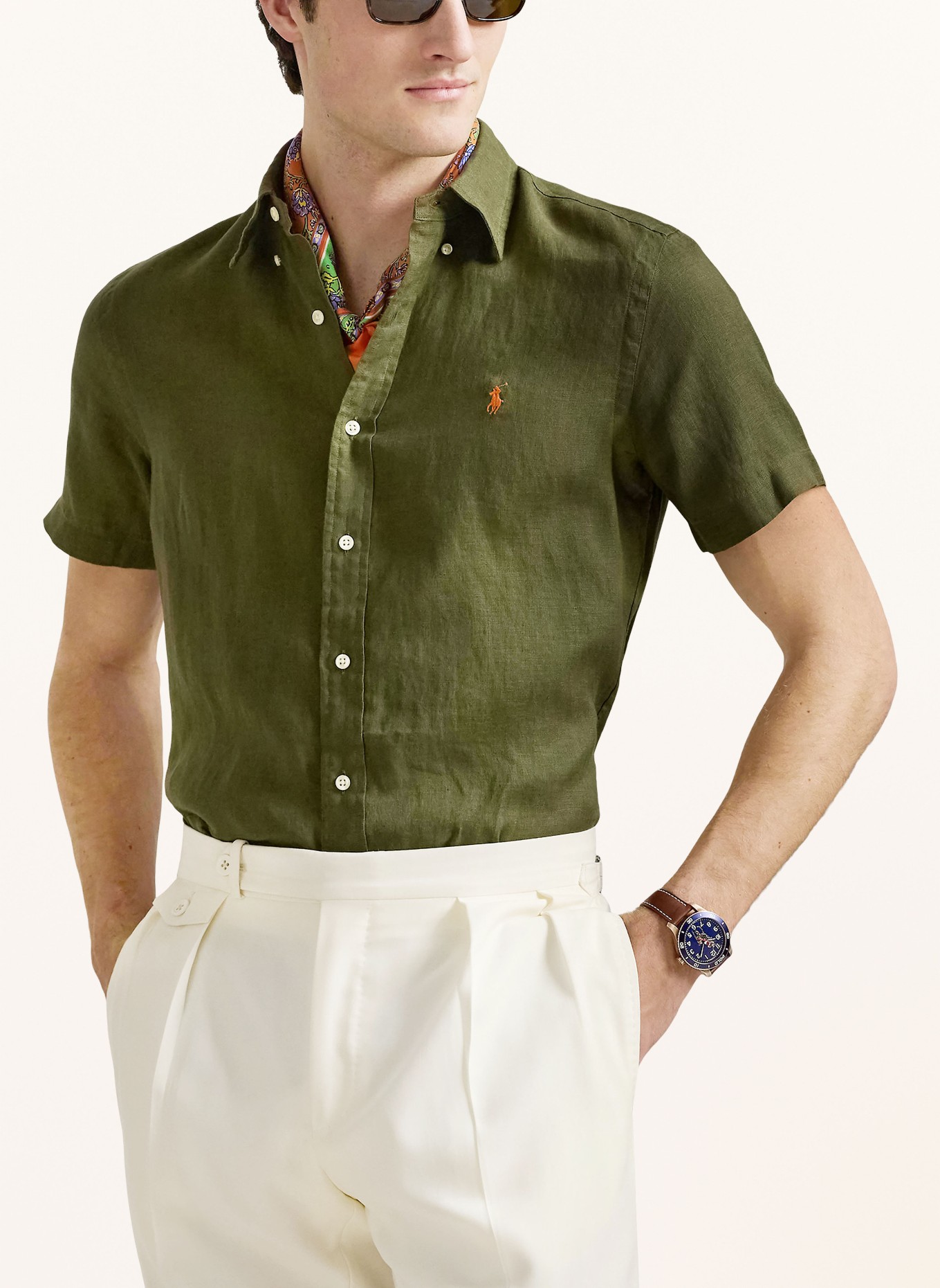 POLO RALPH LAUREN Kurzarm-Hemd Custom Fit aus Leinen: OLIV