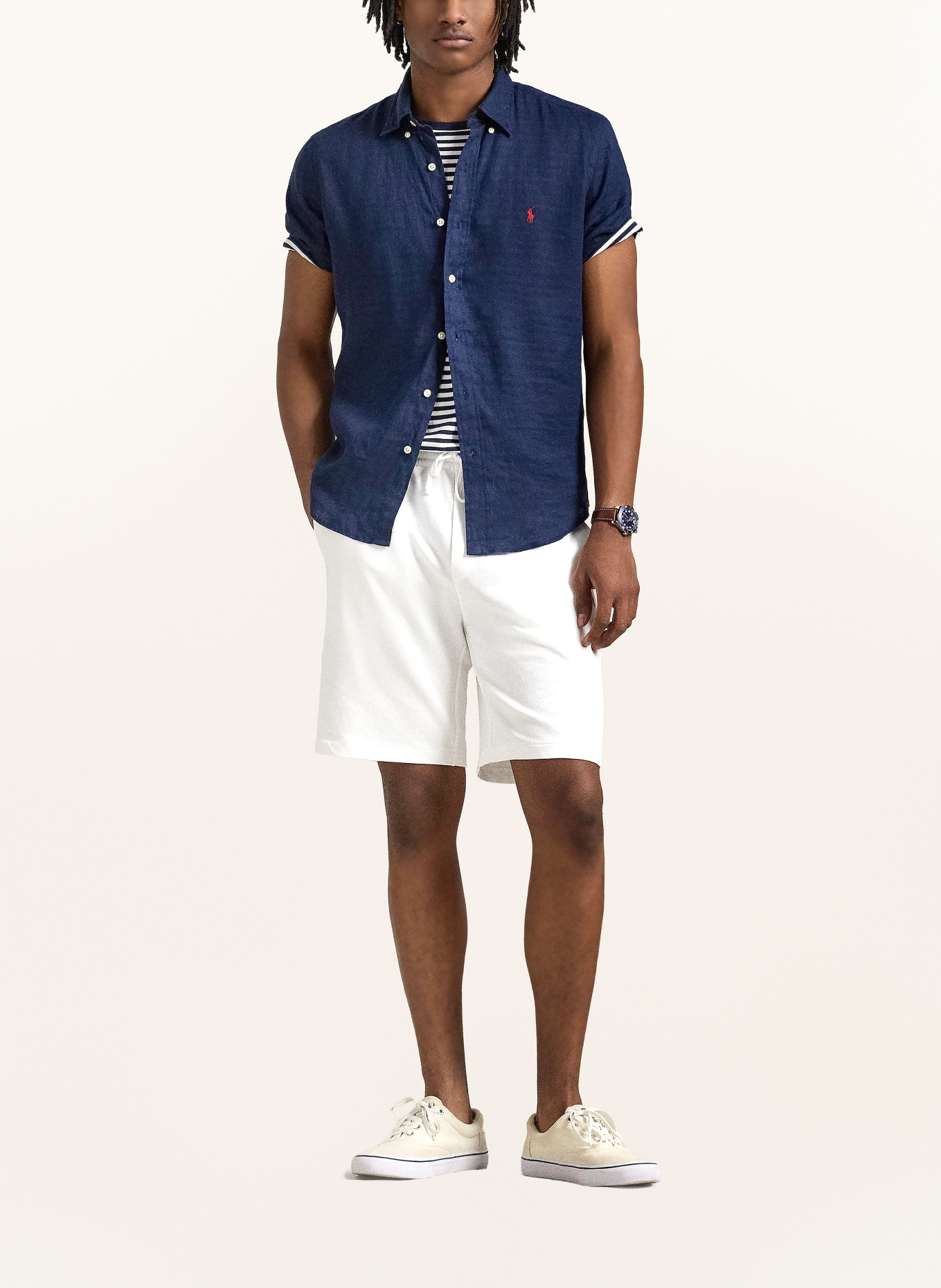 POLO RALPH LAUREN Kurzarm-Hemd Custom Fit aus Leinen: DUNKELBLAU