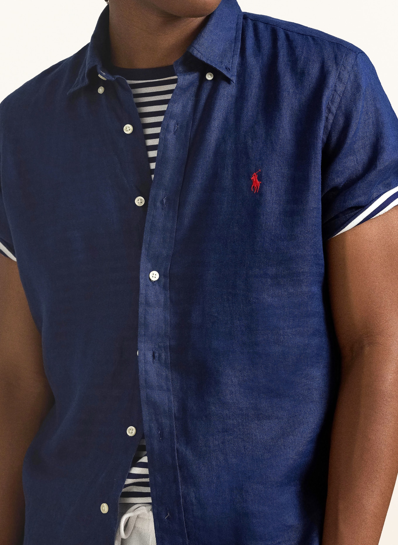POLO RALPH LAUREN Kurzarm-Hemd Custom Fit aus Leinen: DUNKELBLAU