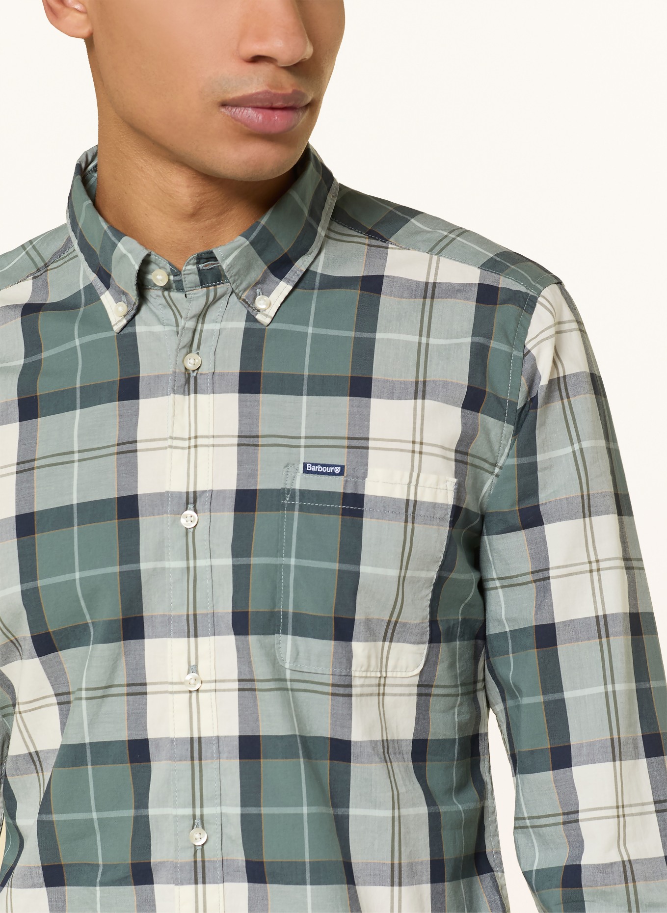 Barbour Overhemd RAWLEY Tailored Fit: PETROL / CRÈME / DONKERBLAUW