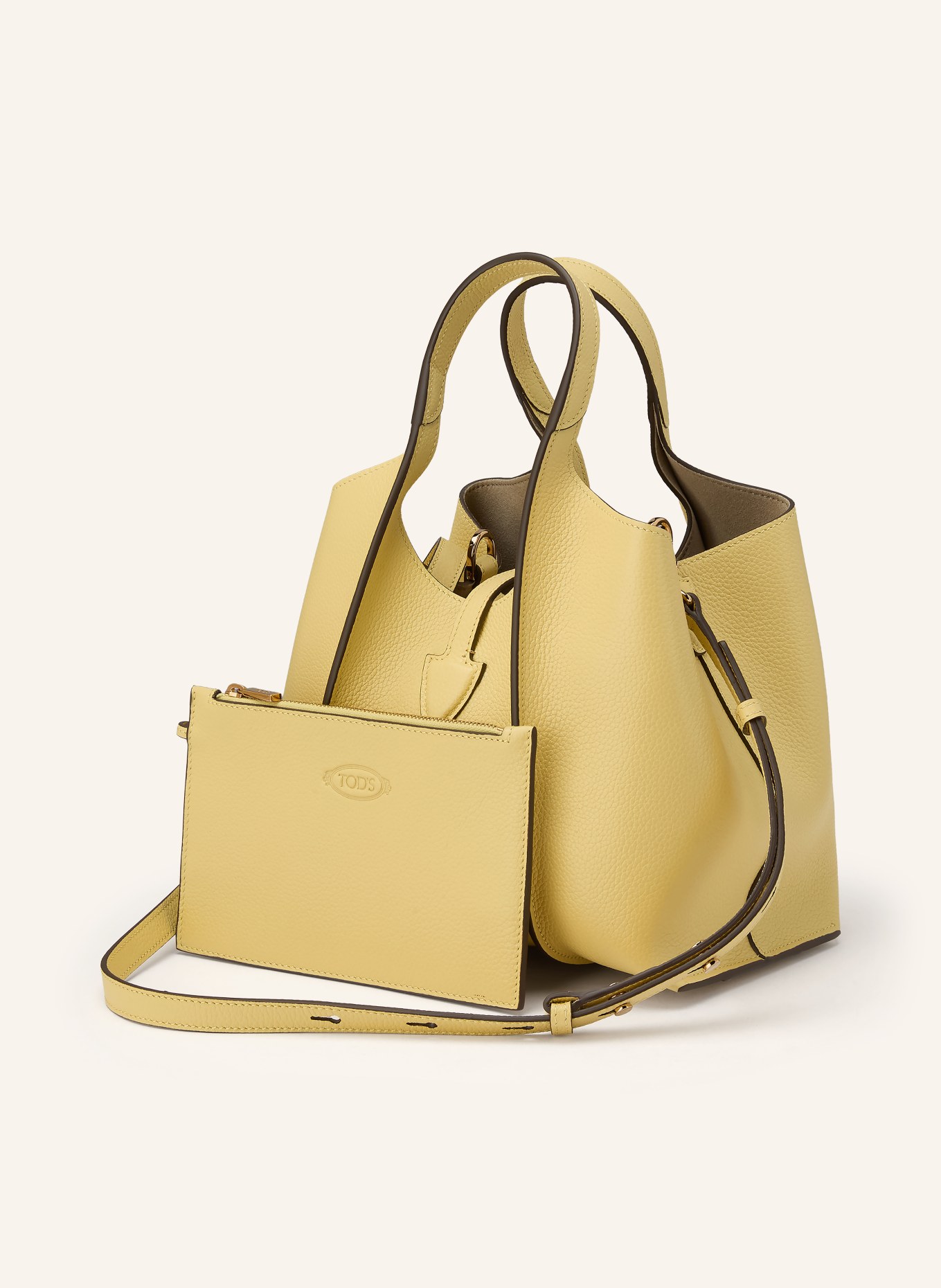 TOD'S Torba shopper T TIMELESS SMALL z saszetką: ŻÓŁTY / ZŁOTY
