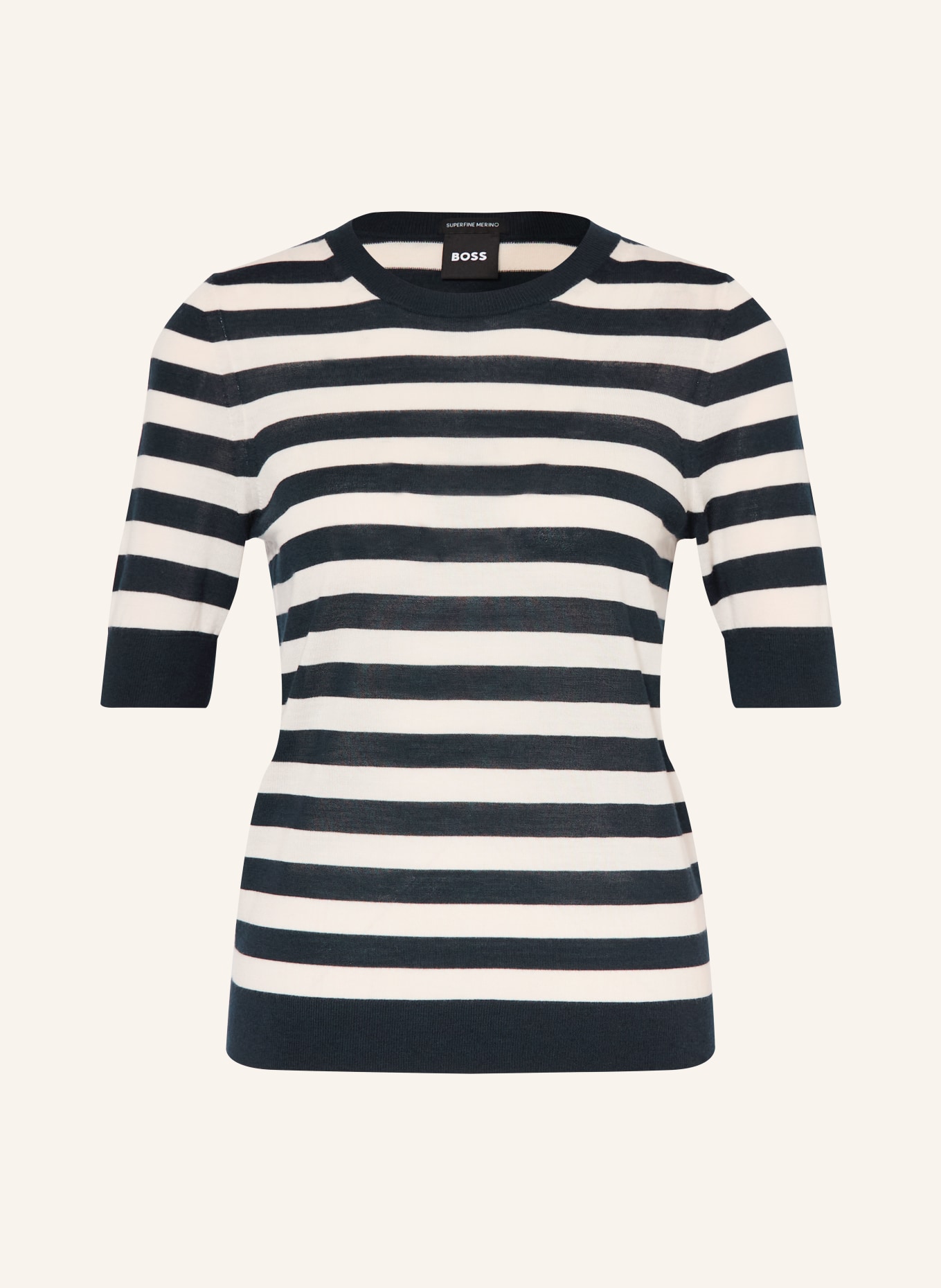 BOSS Úpletové tričko FARBELLA: TMAVĚ MODRÁ / BÍLÁ