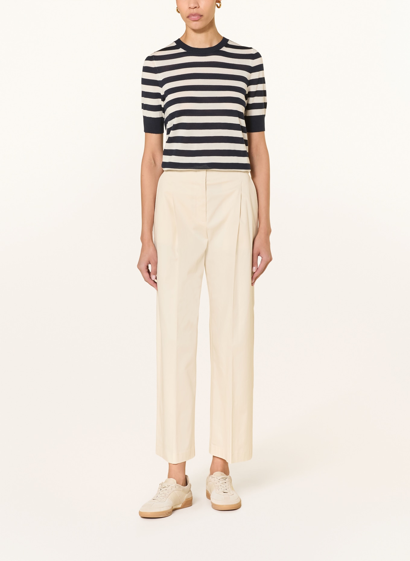 BOSS Úpletové tričko FARBELLA: TMAVĚ MODRÁ / BÍLÁ