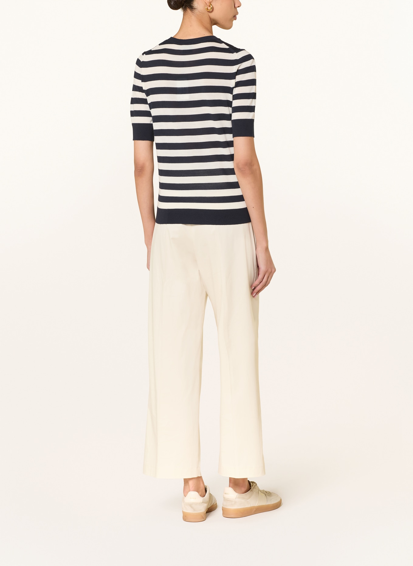 BOSS Úpletové tričko FARBELLA: TMAVĚ MODRÁ / BÍLÁ