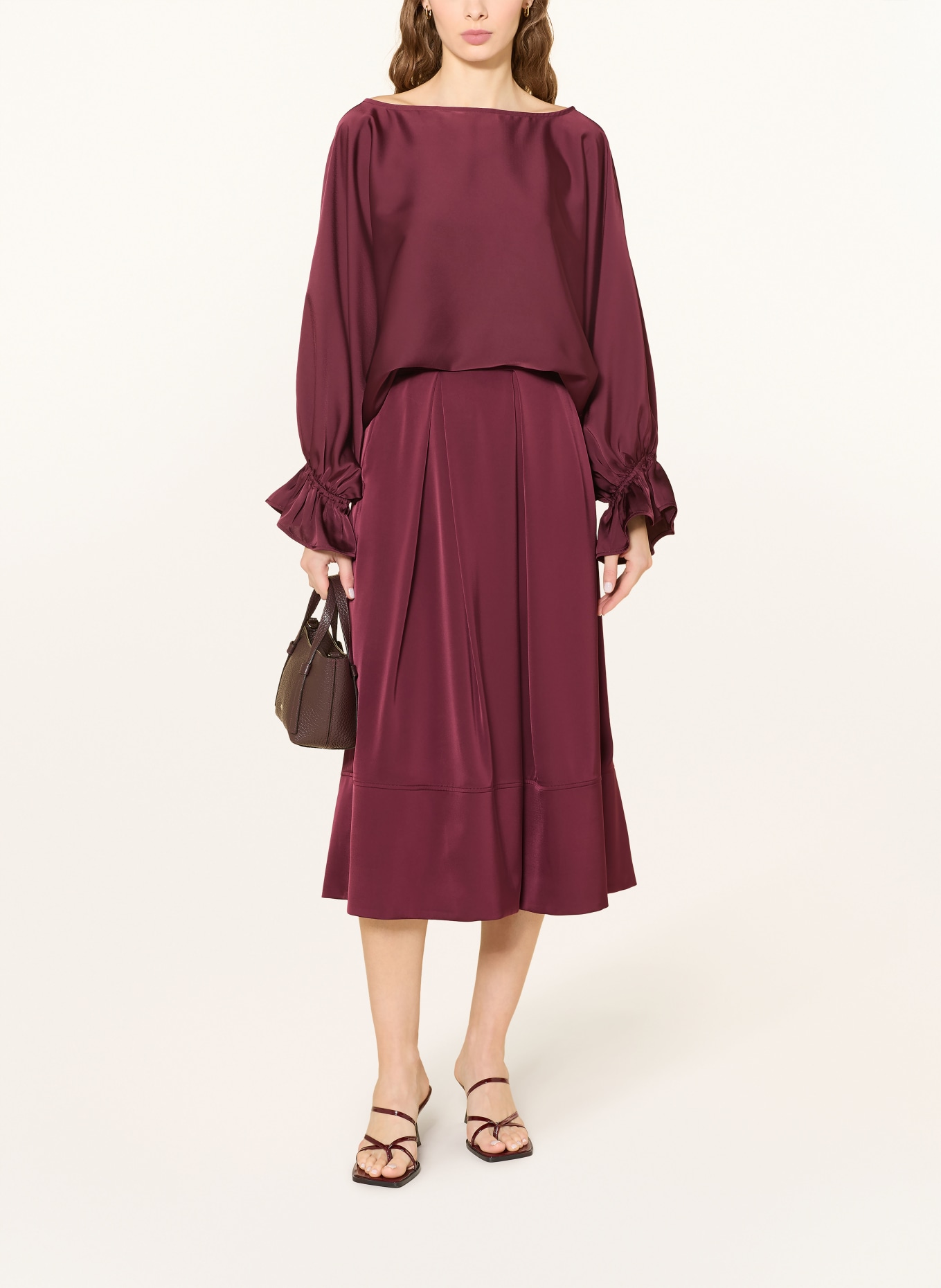 V by Vera Mont Blusenshirt aus Satin mit Volants: DUNKELROT