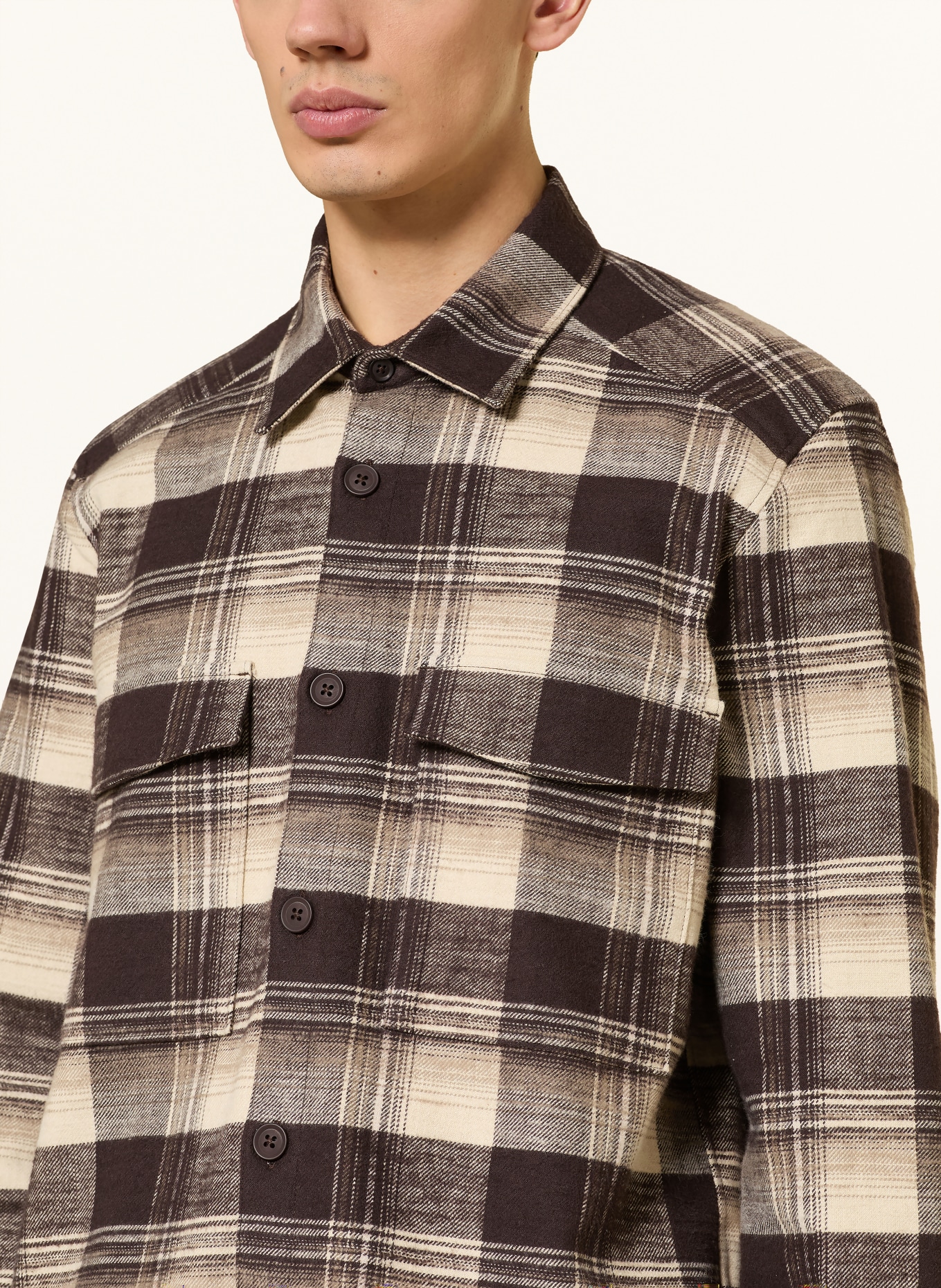 DRYKORN Flanell-Overshirt GUNRAY: DUNKELBRAUN / BEIGE