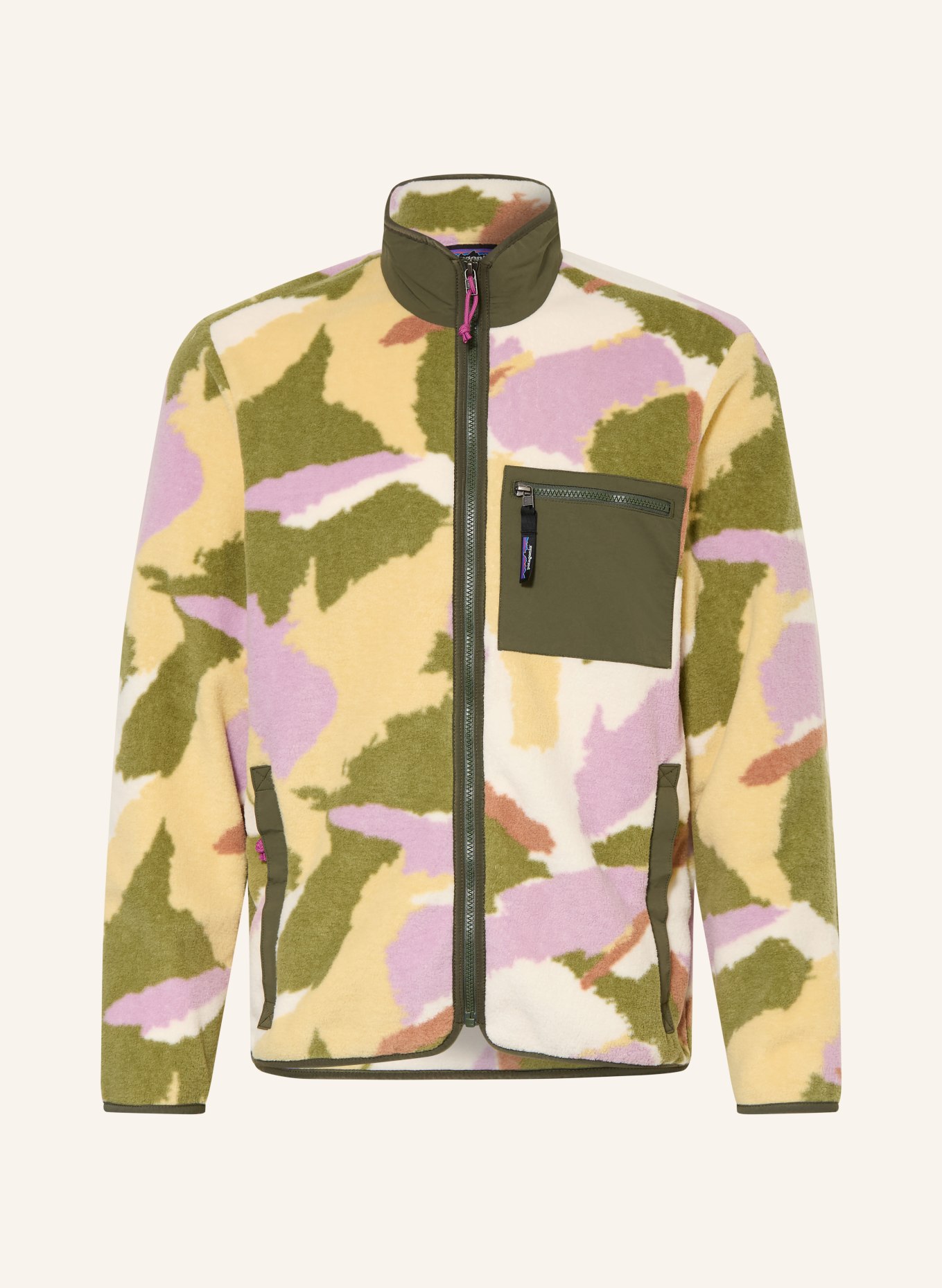 patagonia Fleecejack SYNCHILLA®: OLIJF / VIEUX ROSE / LICHTGEEL