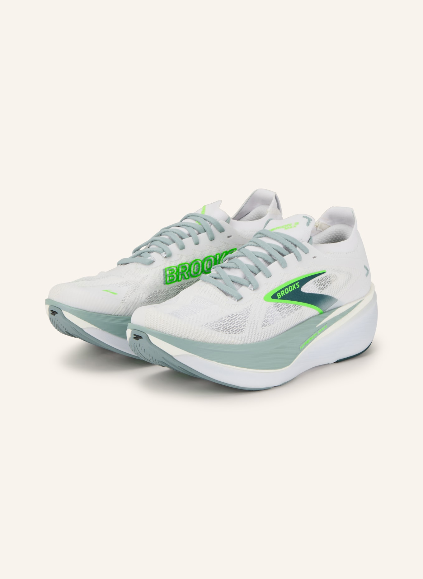 BROOKS HYPERION MAX 3 running shoes: WHITE / NEON GREEN / TEAL