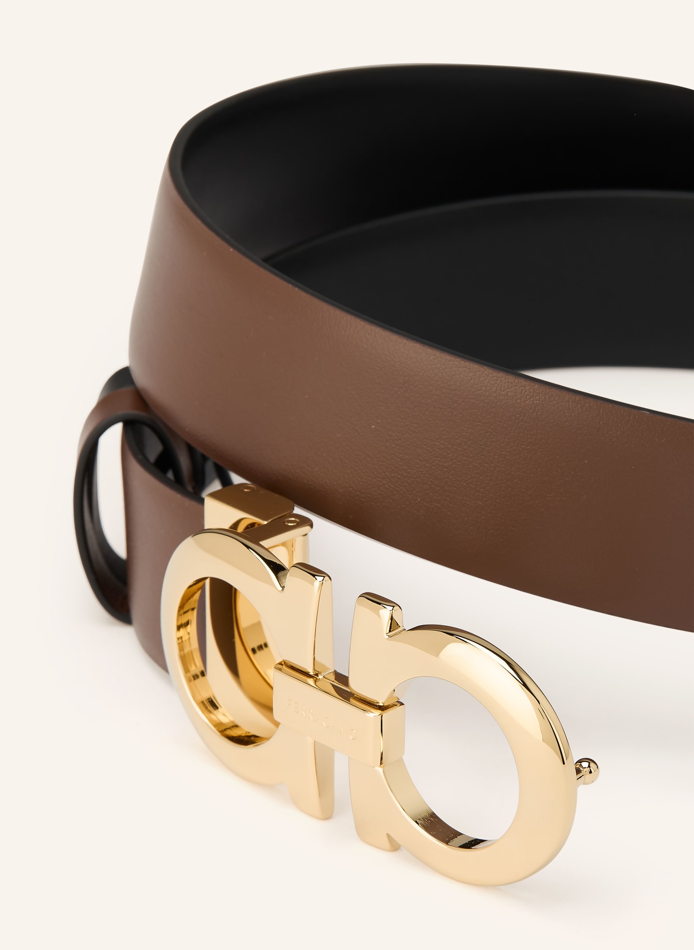 FERRAGAMO Ledergürtel zum Wenden: DUNKELBRAUN / GOLD