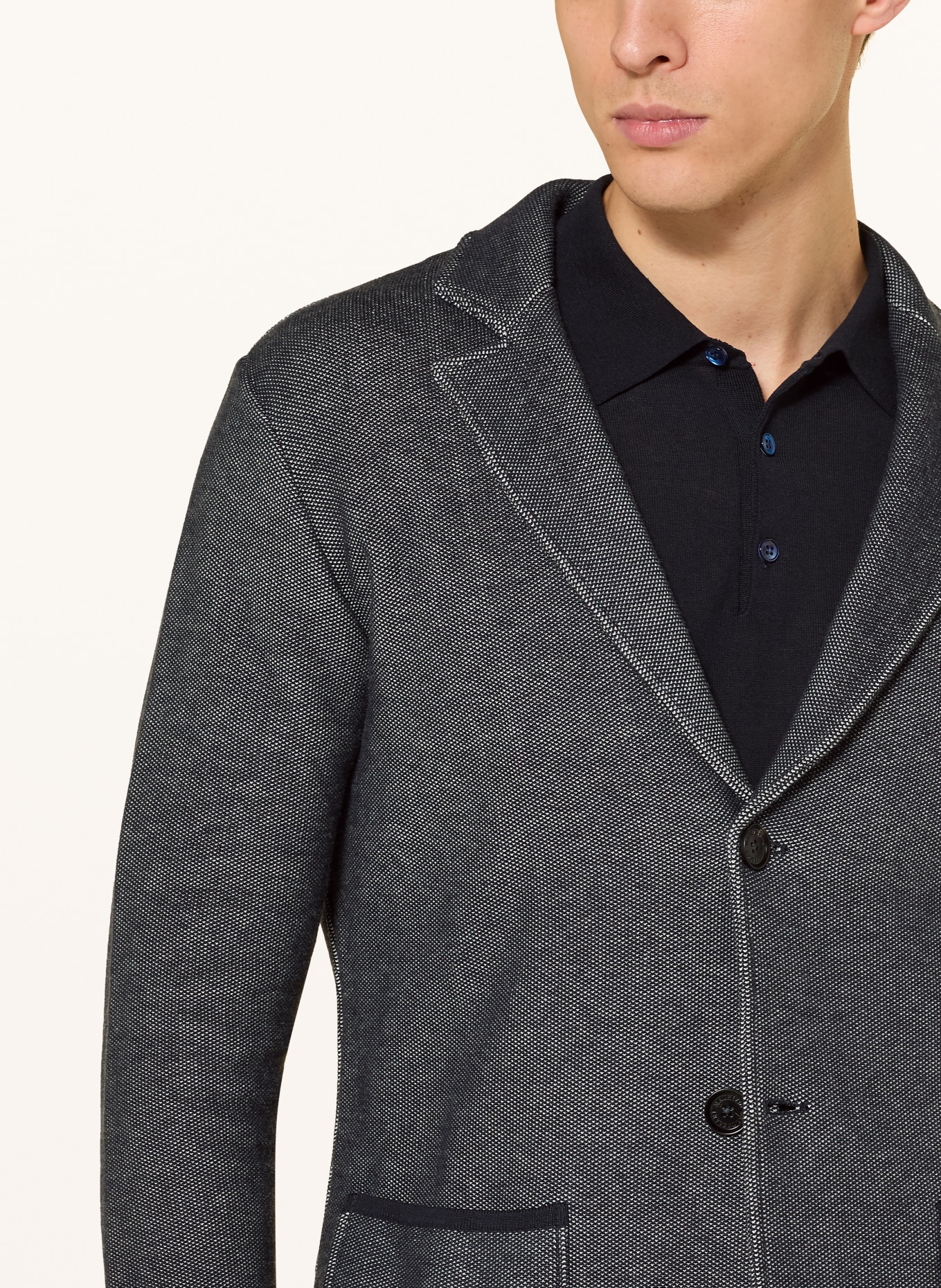 MAURIZIO BALDASSARI Knit blazer slim fit with silk: DARK BLUE / LIGHT GRAY