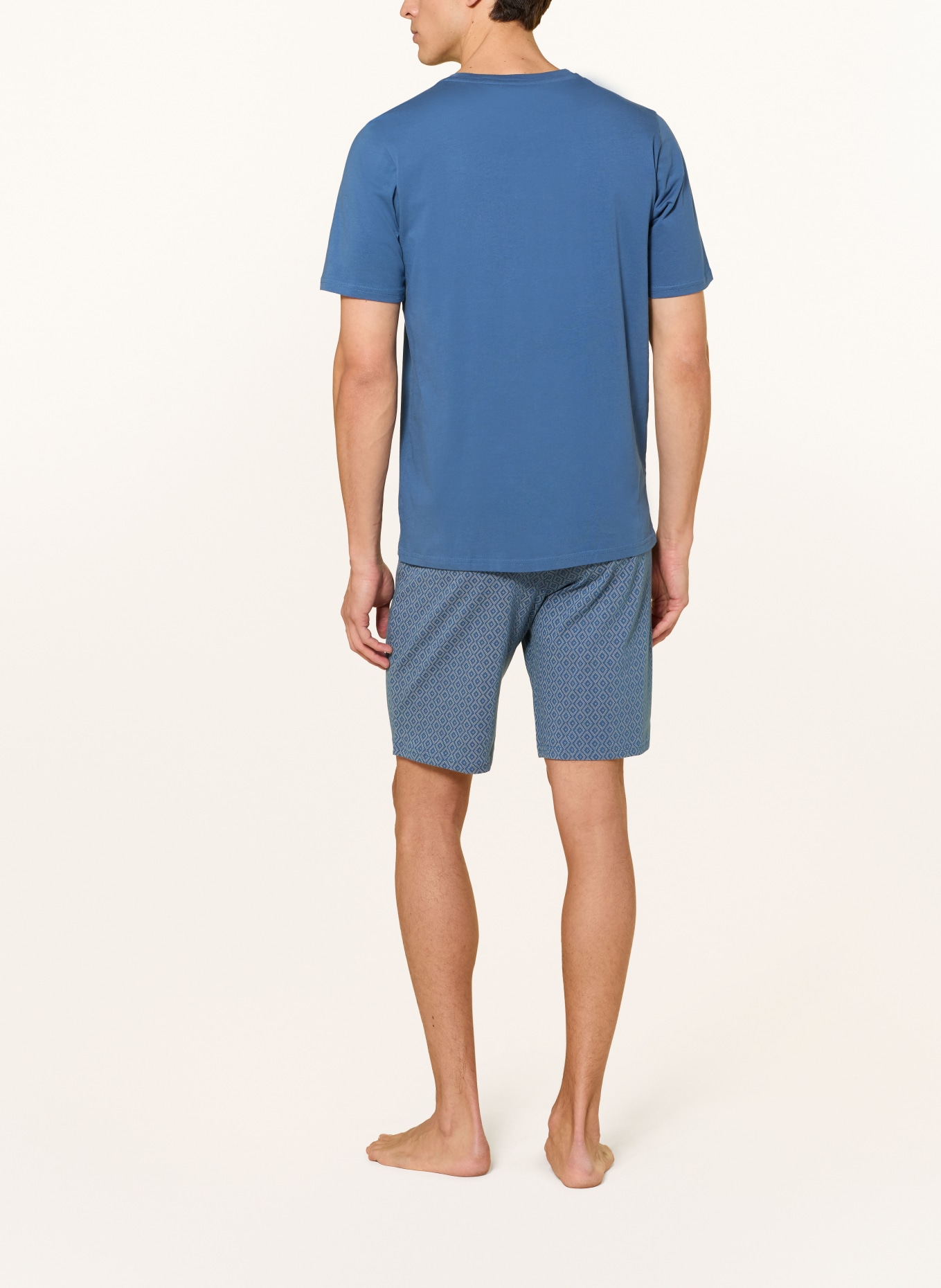 SCHIESSER Pyžamo se šortkami CASUAL ESSENTIALS: MODRÁ / BÉŽOVÁ